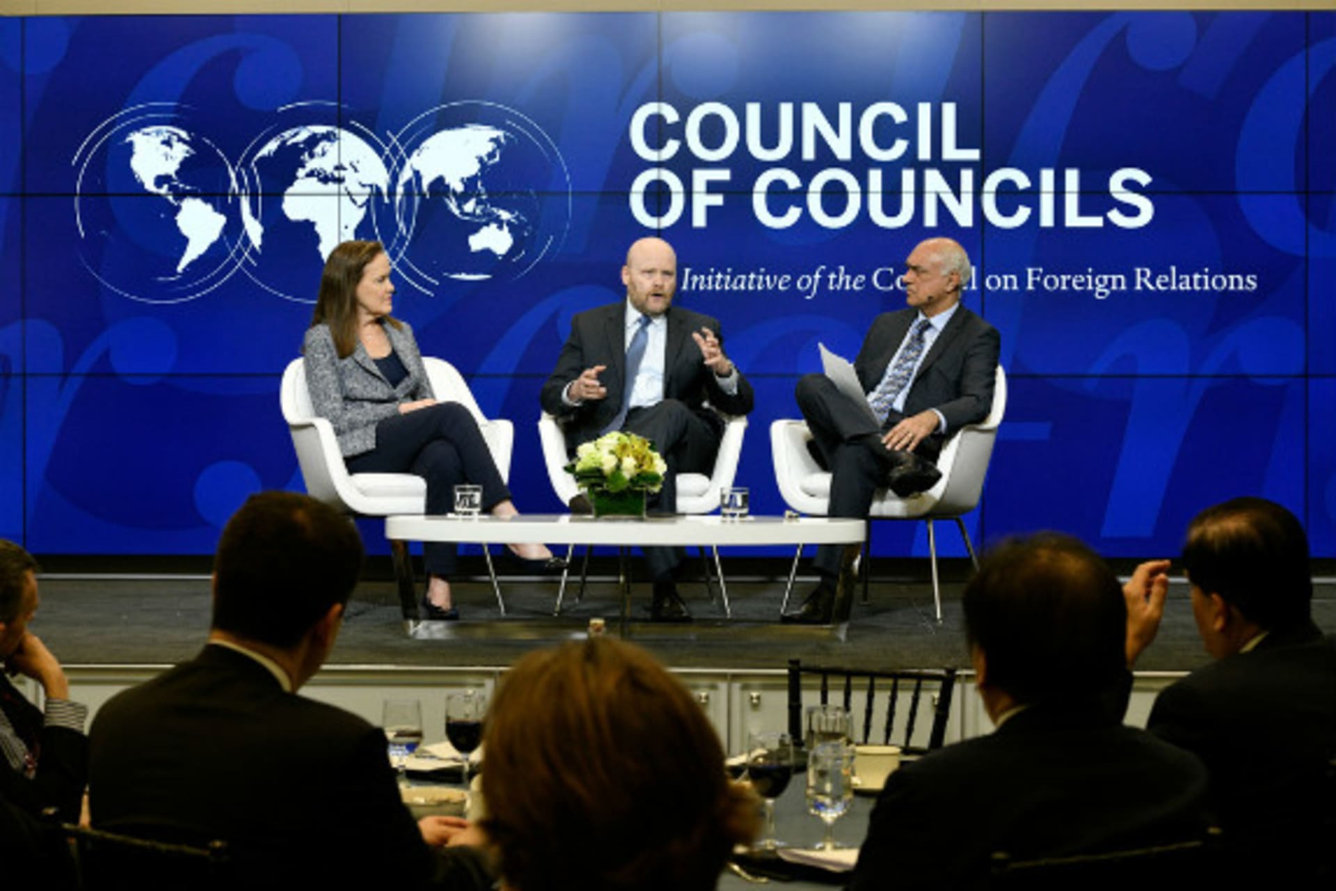 <p>Michèle Flournoy, James Lindsay, and Rohinton Medhora discuss the evolving U.S. political landscape and its implications for international cooperation. (Kaveh Sardari)</p>