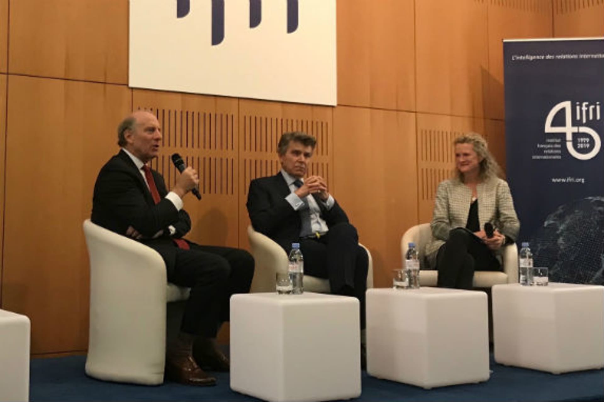 <p>Richard Haass, Thierry de Montbrial, and Sophie Pedder during the public event “The Changing Political Agenda and Role of Think Tanks in the Next Decade.”</p>
