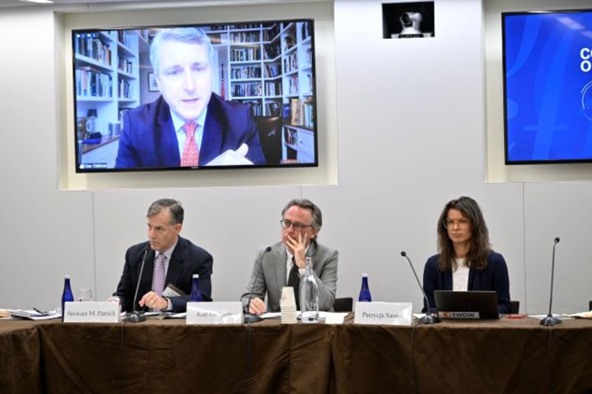 <p>Daniel F. Feldman, Stewart M. Patrick, Patrycja Sasnal, and Ralf Emmers during the session “Managing Growing Climate Risk.”</p>
