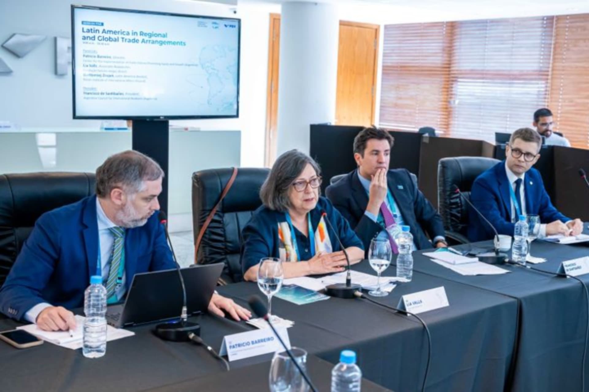 <p>Patricio Barreiro, Lia Valls, Bartłomiej Znojek, and Francisco de Santibañes discuss “Latin America in Regional and Global Trade Arrangements.”</p>
