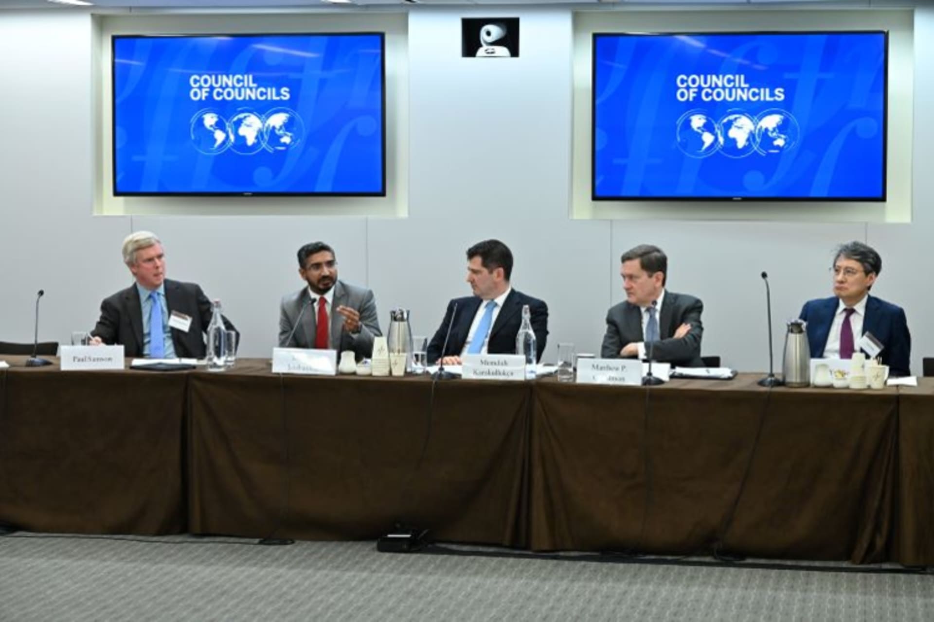 <p>Paul Samson, Dhruva Jaishankar, Memduh Karakullukçu, and Matthew Goodman discuss “The Breakdown of the Global Economic Consensus.” (Kaveh Sardari)</p>
