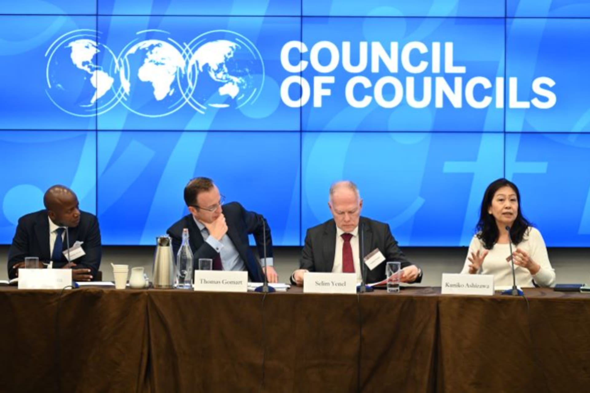<p>Fonteh Akum, Thomas Gomart, Selim Yenel, and Kuniko Ashizawa discuss “Geopolitics and the Future of World Order.” (Kaveh Sardari)</p>