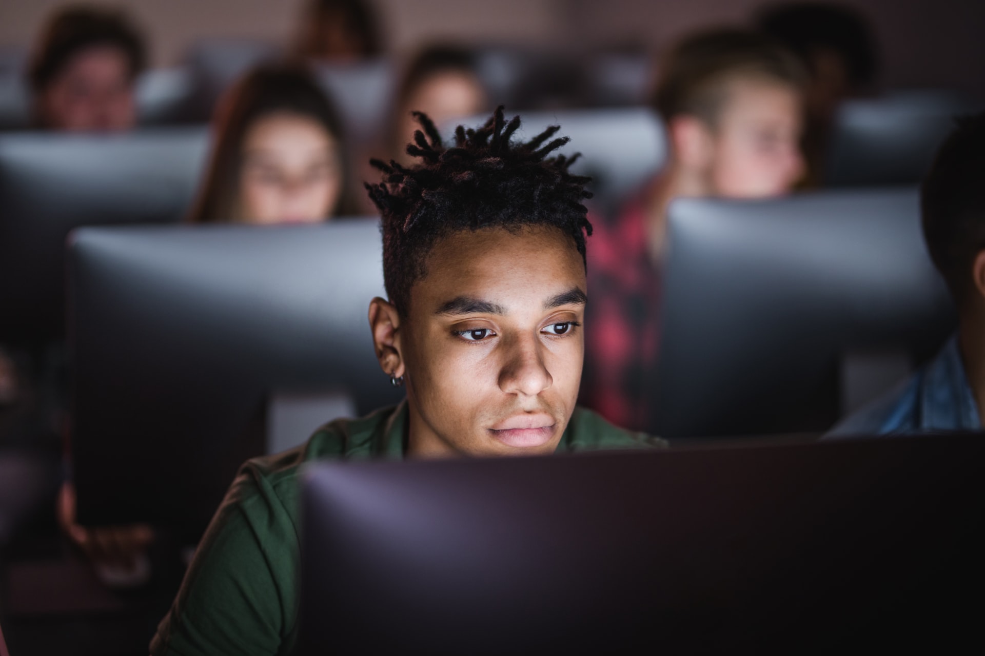 Student looking at a computer screen