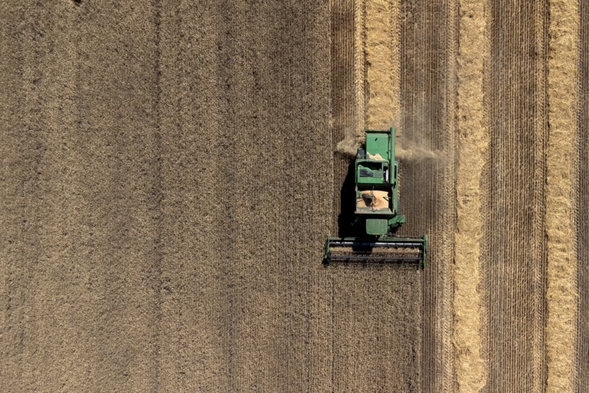 A combine harvests a wheat field, as Russia's attack on Ukraine continues, in Dnipropetrovsk region