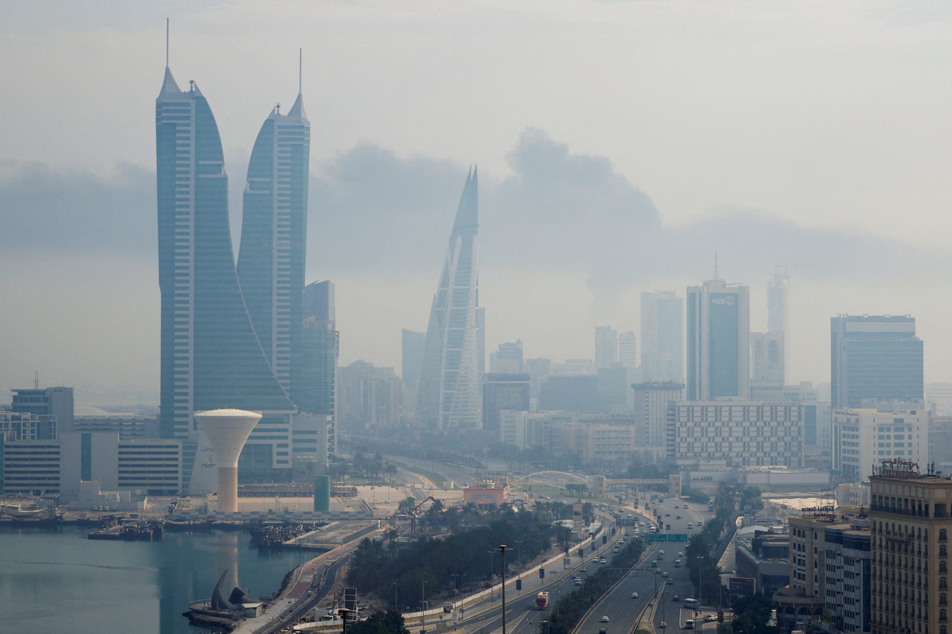 Smoke rises following a strike on Bahrain airport on Muharraq Island
