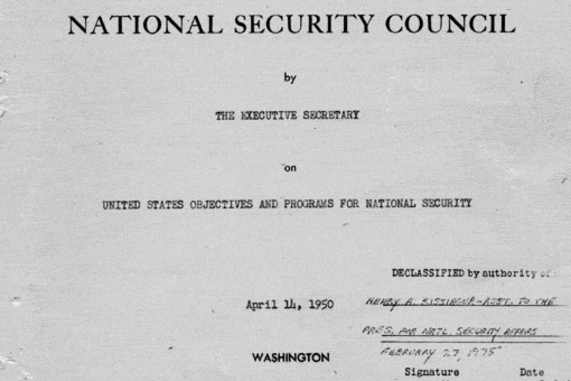 <p>The front cover of the NSC-68 Report.</p>
