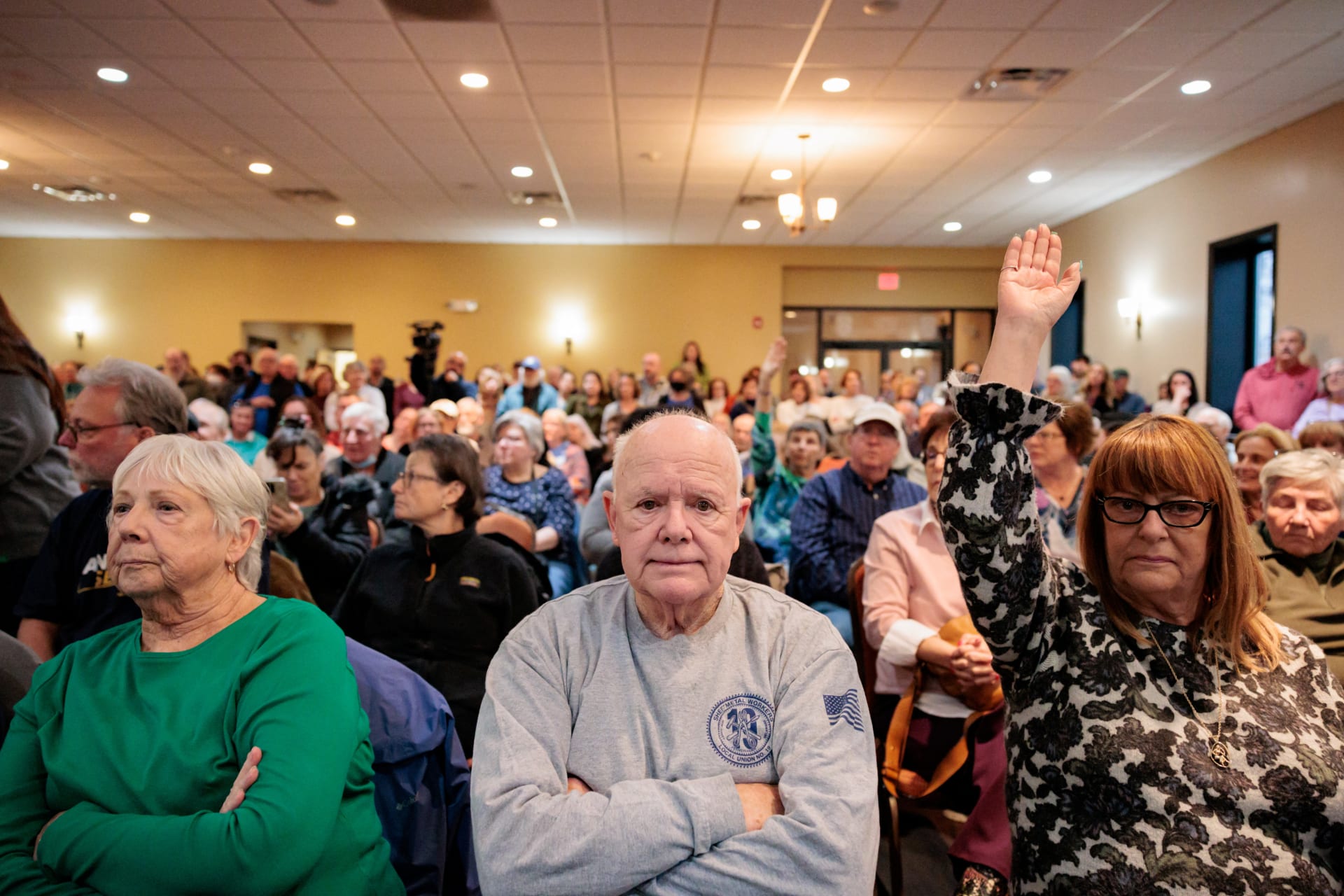 <p>People attend a town hall meeting for constituents held by Democratic U.S. Senator Andy Kim at Teamsters Local 331 Hall in Egg Harbor City, New Jersey, U.S. March 20, 2025</p>
