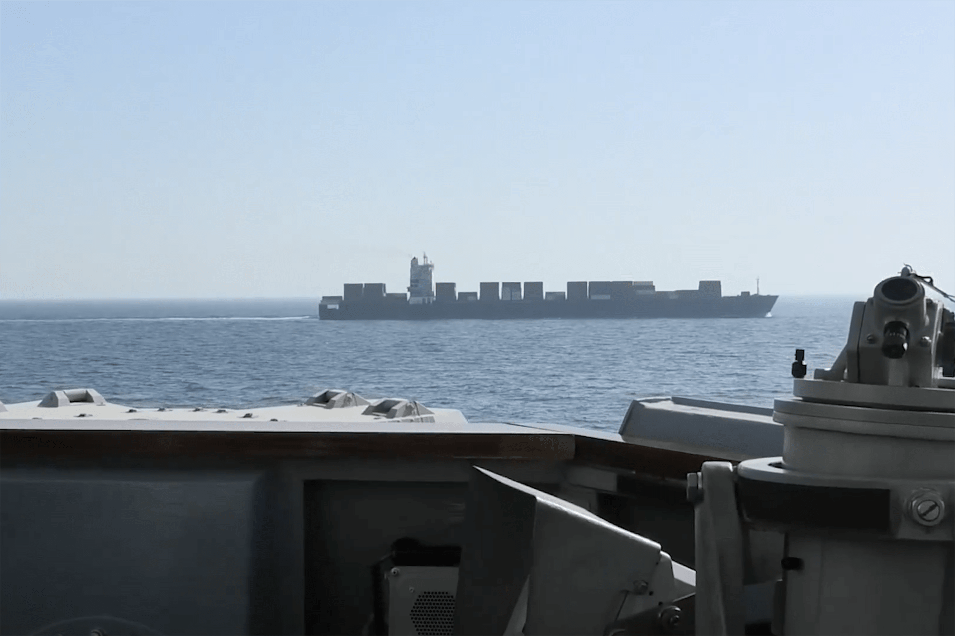 <p>U.S. forces in the Arabian Sea enforce blockade measures against an Iranian-flagged cargo vessel on April 19, 2026.</p>
