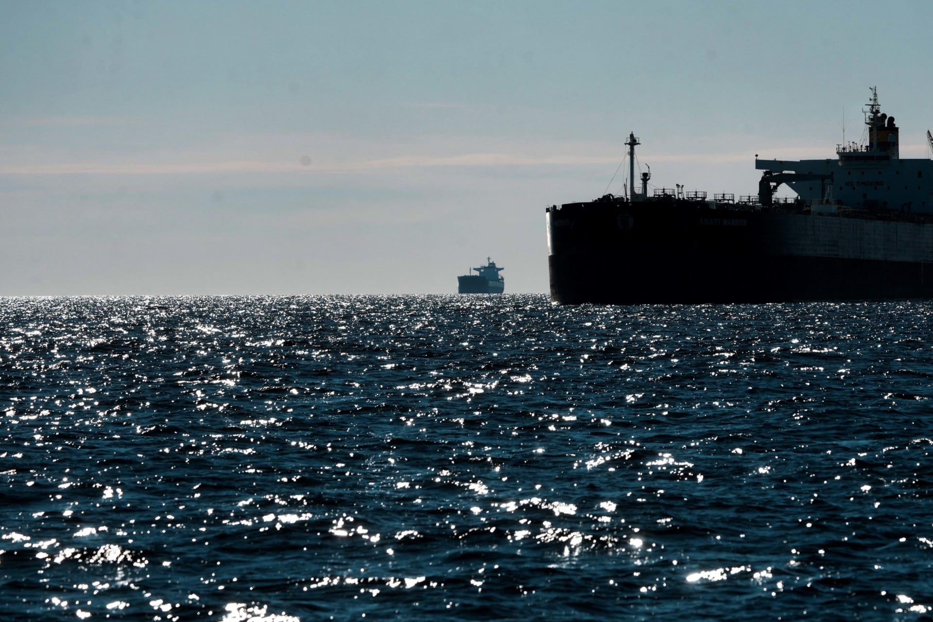 Russia's shadow fleet vessels wait in the unofficial anchorage area in the Gulf of Finland near Vaindloo, Estonia