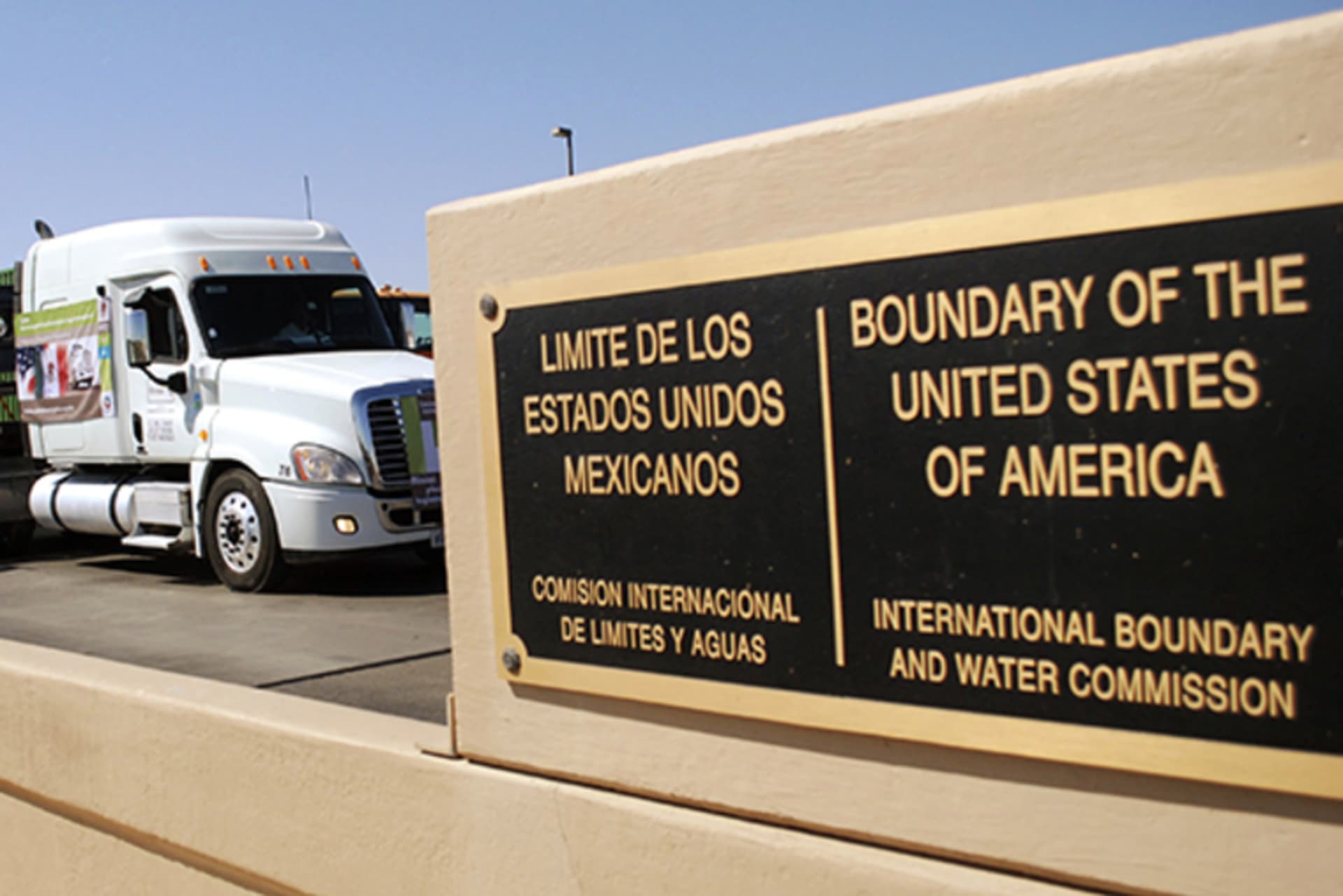 A truck crosses the Puente Internacional Comercio Mundial (World Trade International Bridge) while approaching the border crossing into the U.S., in Laredo, Texas, on October 21, 2011.