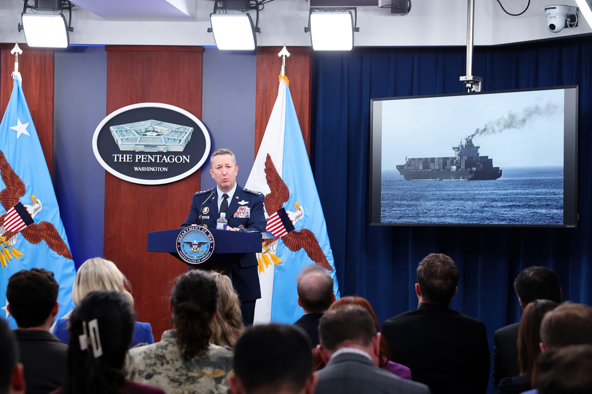 <p>Chairman of the Joint Chiefs of Staff Gen. Dan Caine speaks during a press briefing at the Pentagon on April 24, 2026, in Arlington, Virginia. </p>

