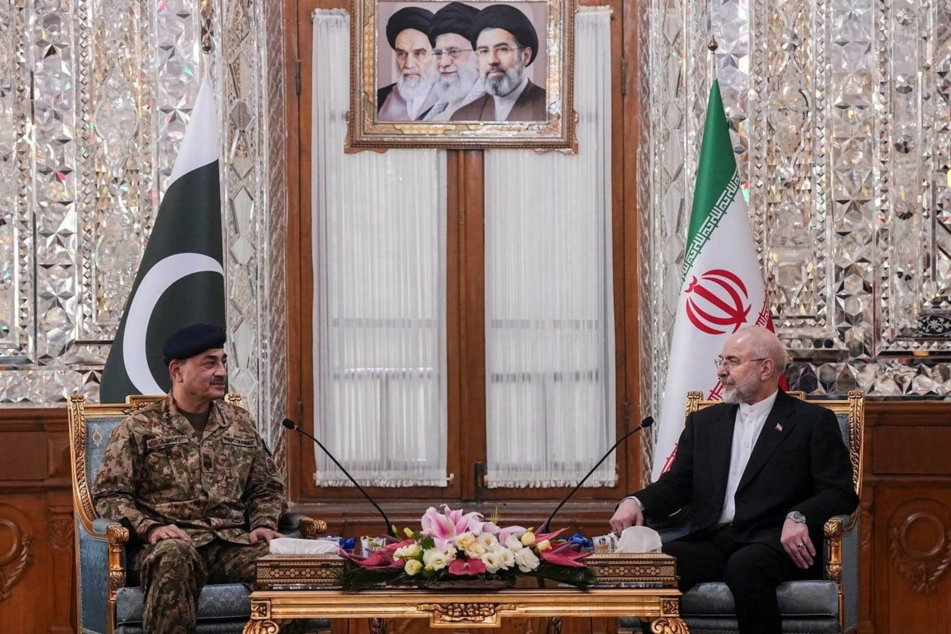 Iranian Parliament Speaker Mohammad Bagher Ghalibaf meets with Pakistan army chief Asim Munir, in Tehran
