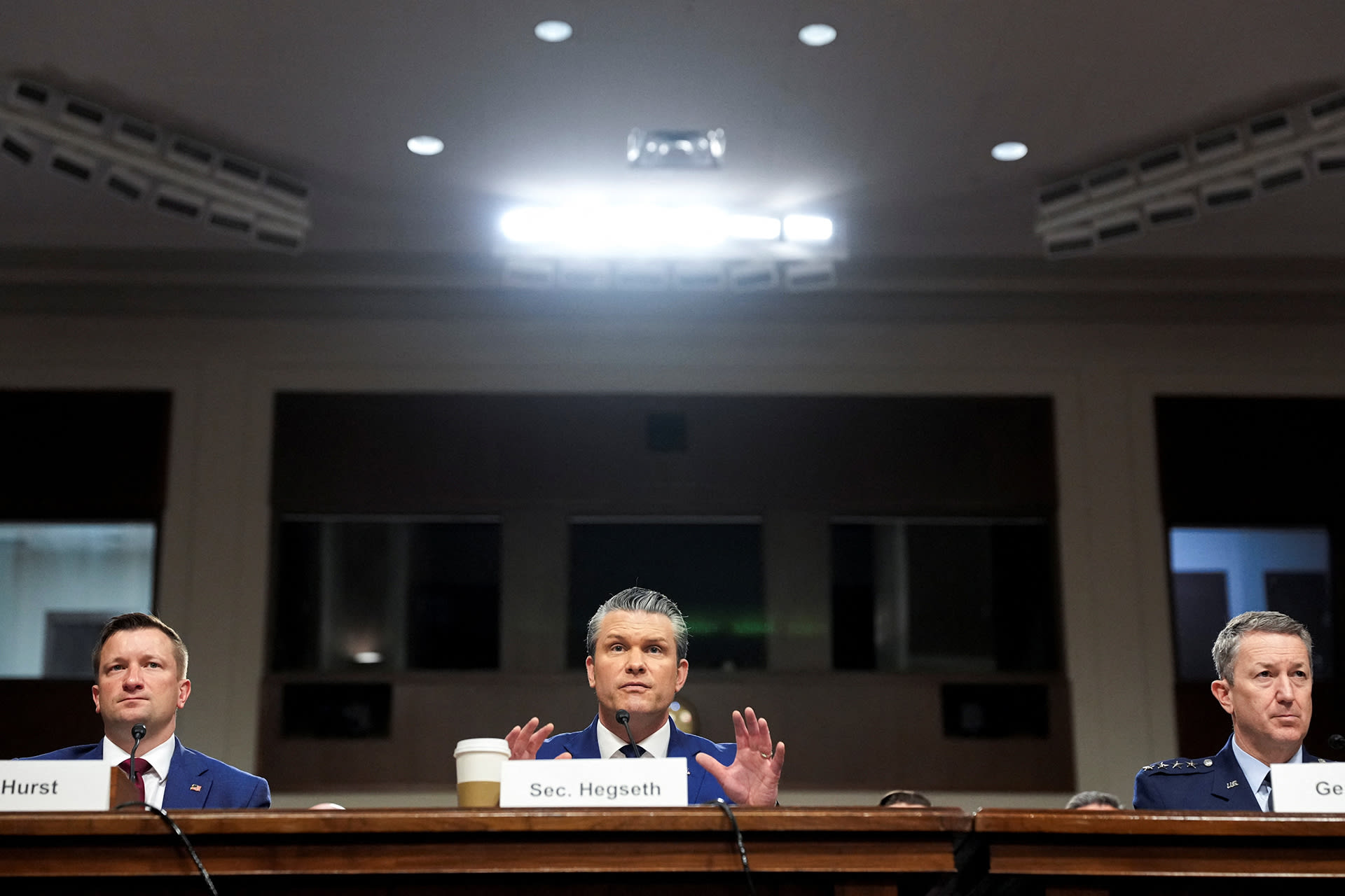 <p>U.S. Defense Secretary Pete Hegseth, Under Secretary of Defense Jules W. Hurst, and Joint Chiefs of Staff Chairman Dan Caine testify before a Senate Armed Services Committee hearing on U.S. President Donald Trump’s FY2027 budget request for the Department of Defense on Capitol Hill in Washington, DC, April 30, 2026. </p>

