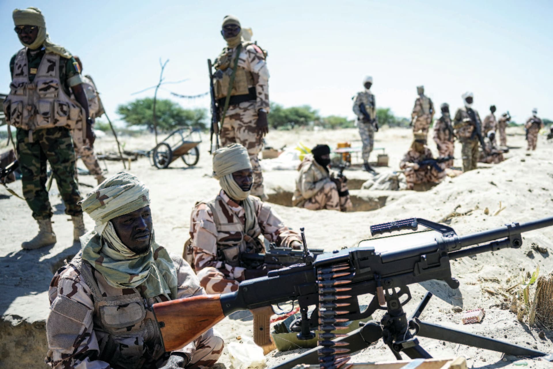 Chadian National Army stand guard against the terrorist group Boko Haram on the island of Bouka-Toulloroum