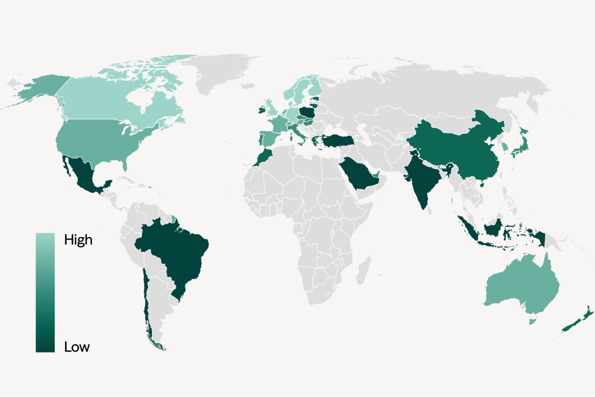 A world map showing countries' performance on the Global Energy Innovation Index