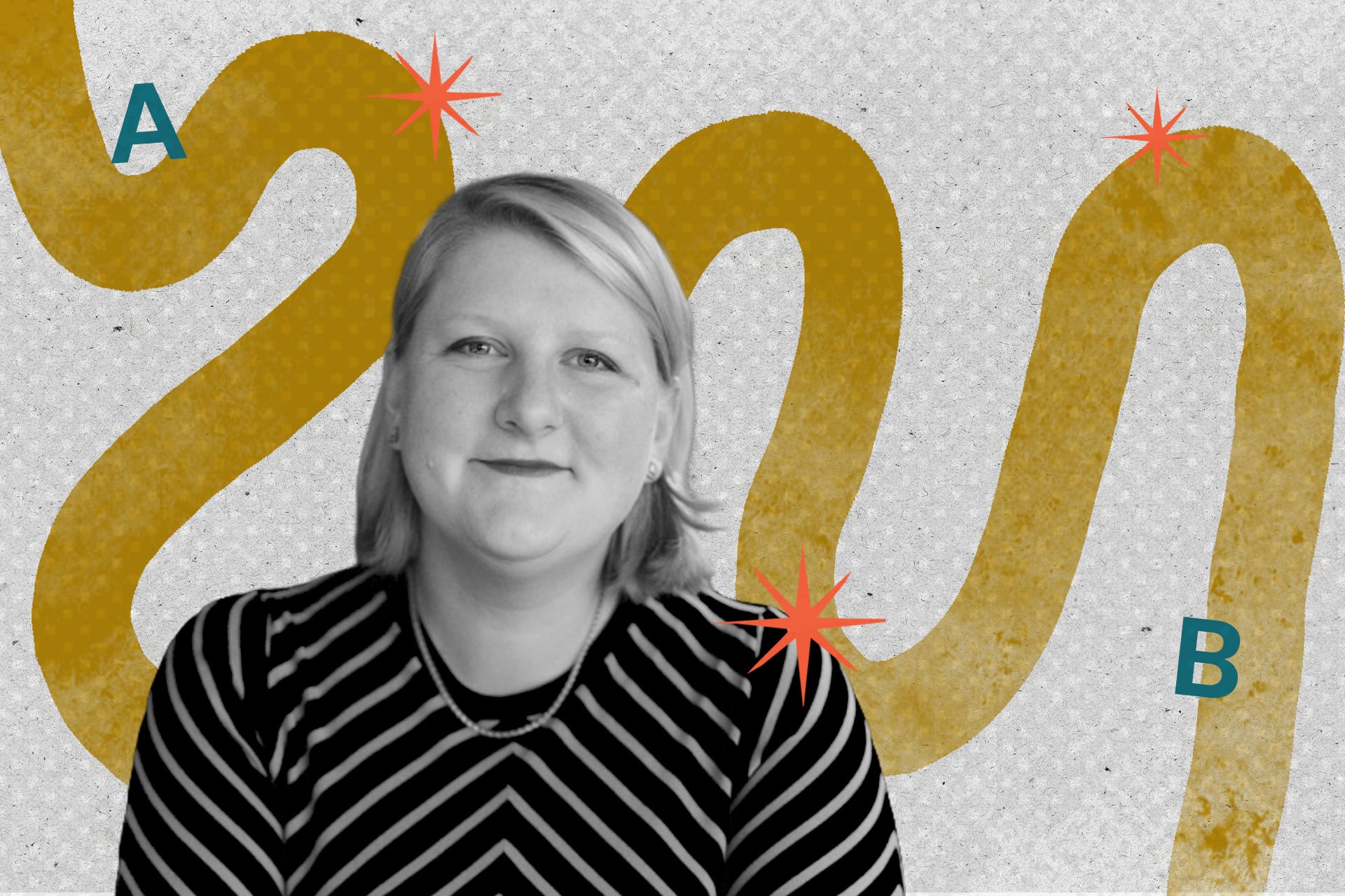 Liana Fix in black and white over a golden graphic.
