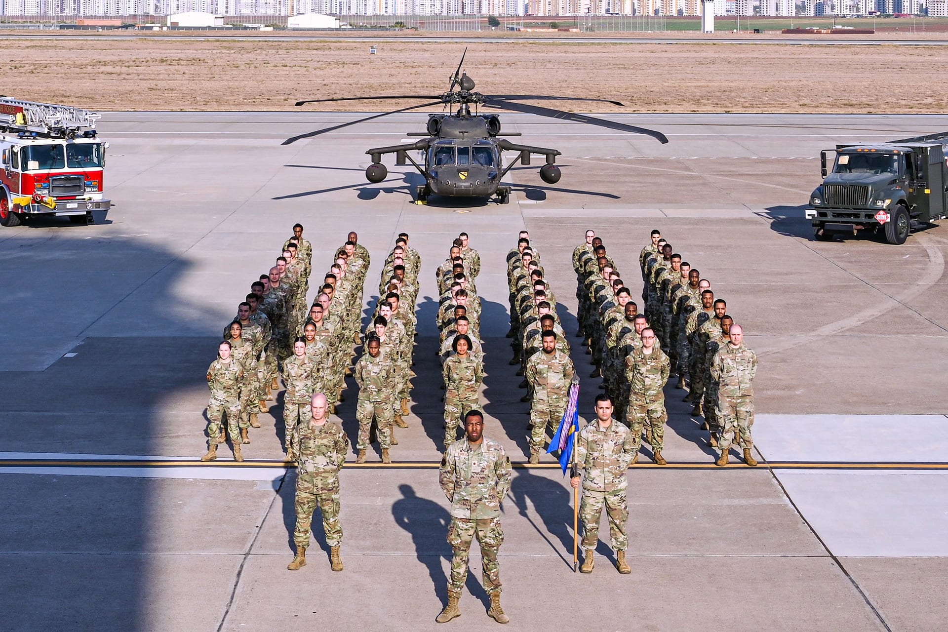 <p>The 39th Communications Squadron stands in a formation at the U.S. Incirlik Air Base, in Turkey.</p>
