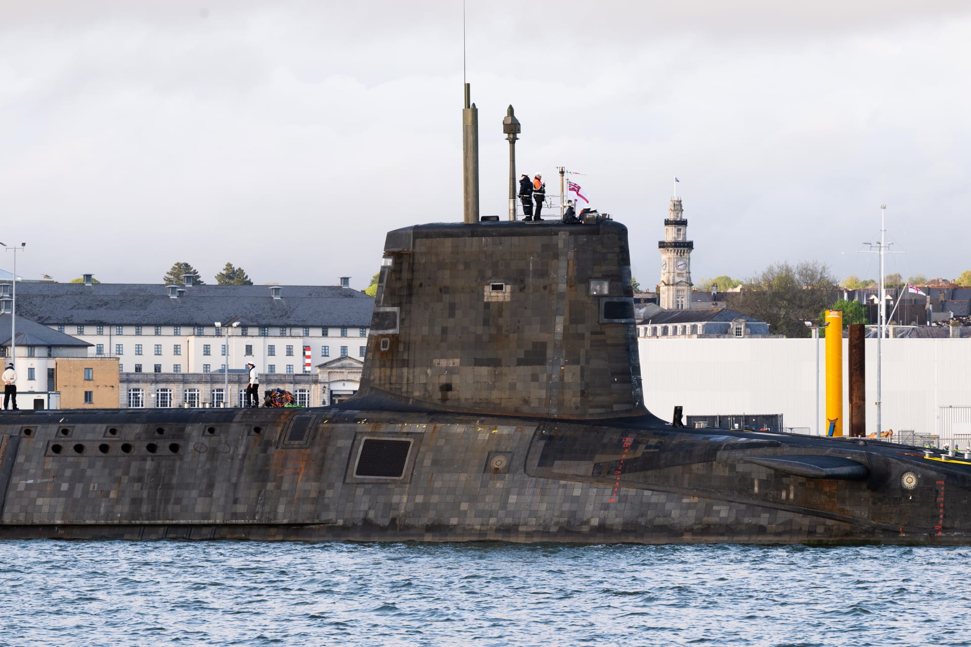 The HMS Vanguard, the first of four submarines built to carry nuclear missiles, departs after a seven-and-a-half-year refit in Faslane, Scotland on May 8th, 2023.