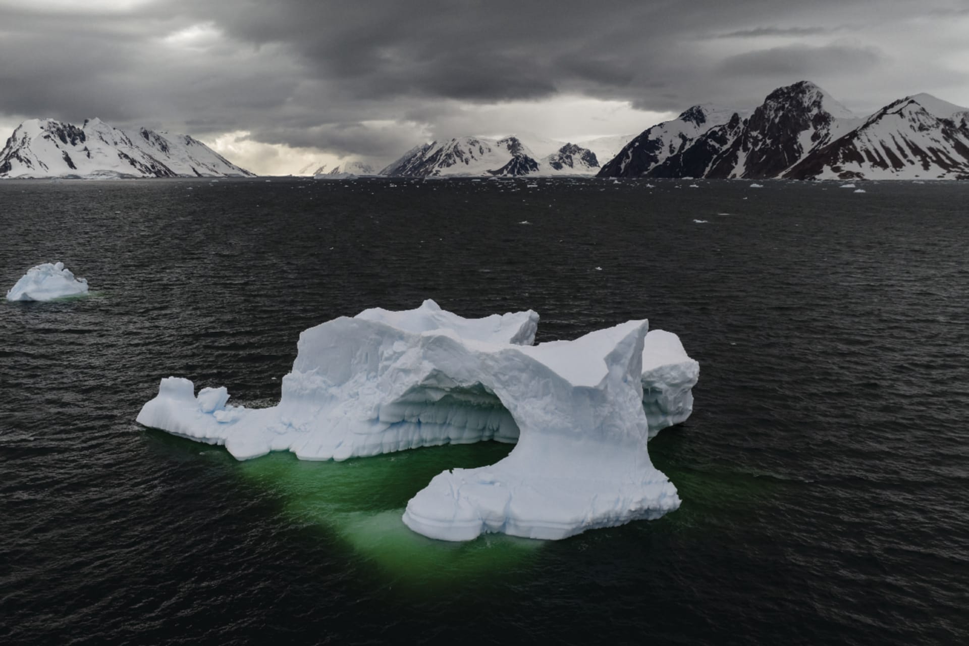 An iceberg floating at sea. This photo was taken as a a part of a research trip led by scientists studying ice melt on an TUBTAK MAM Polar Research Institute expedition to the Antarctic on February 8, 2024.