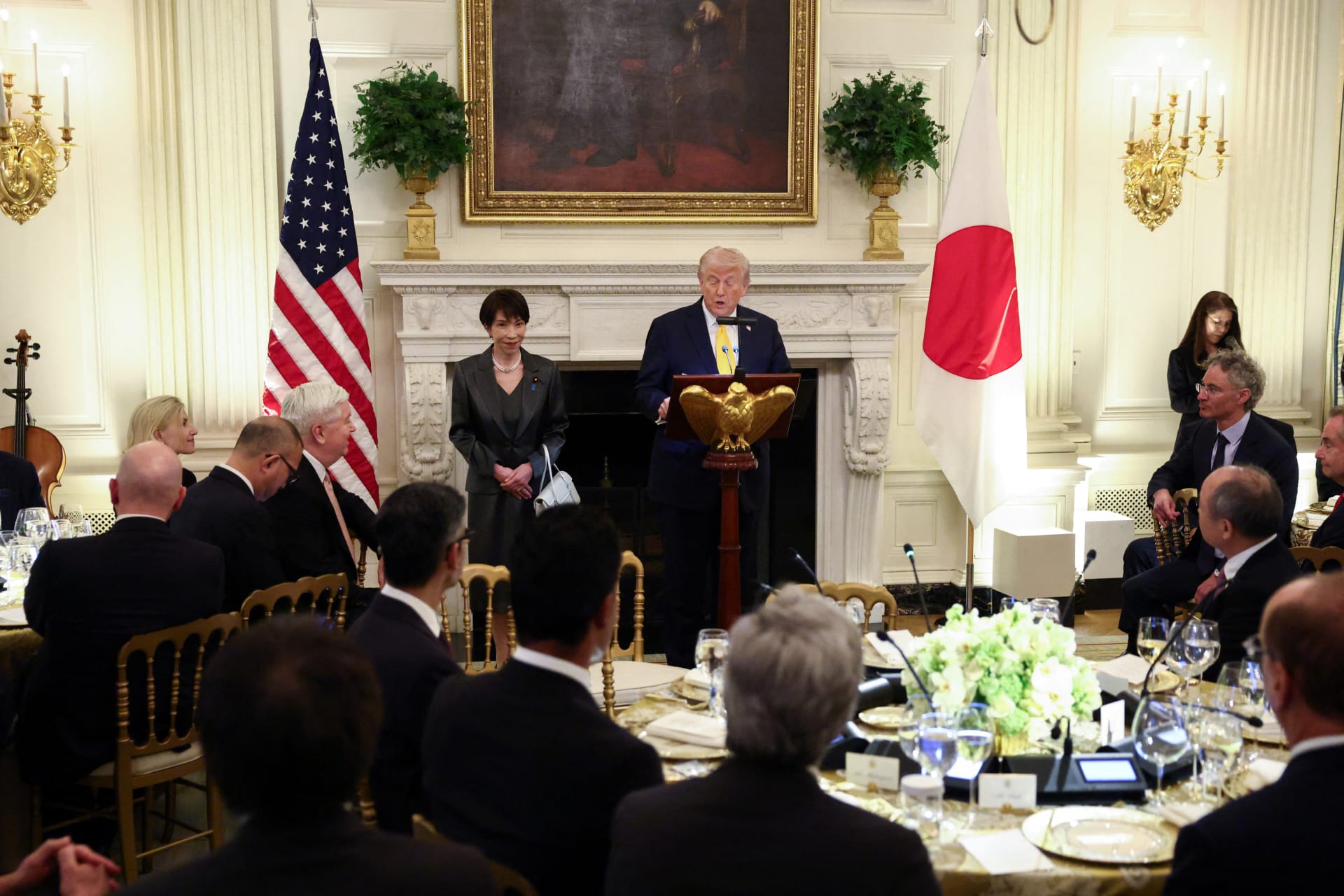 U.S. President Trump hosts a dinner for Japanese PM Takaichi, at the White House