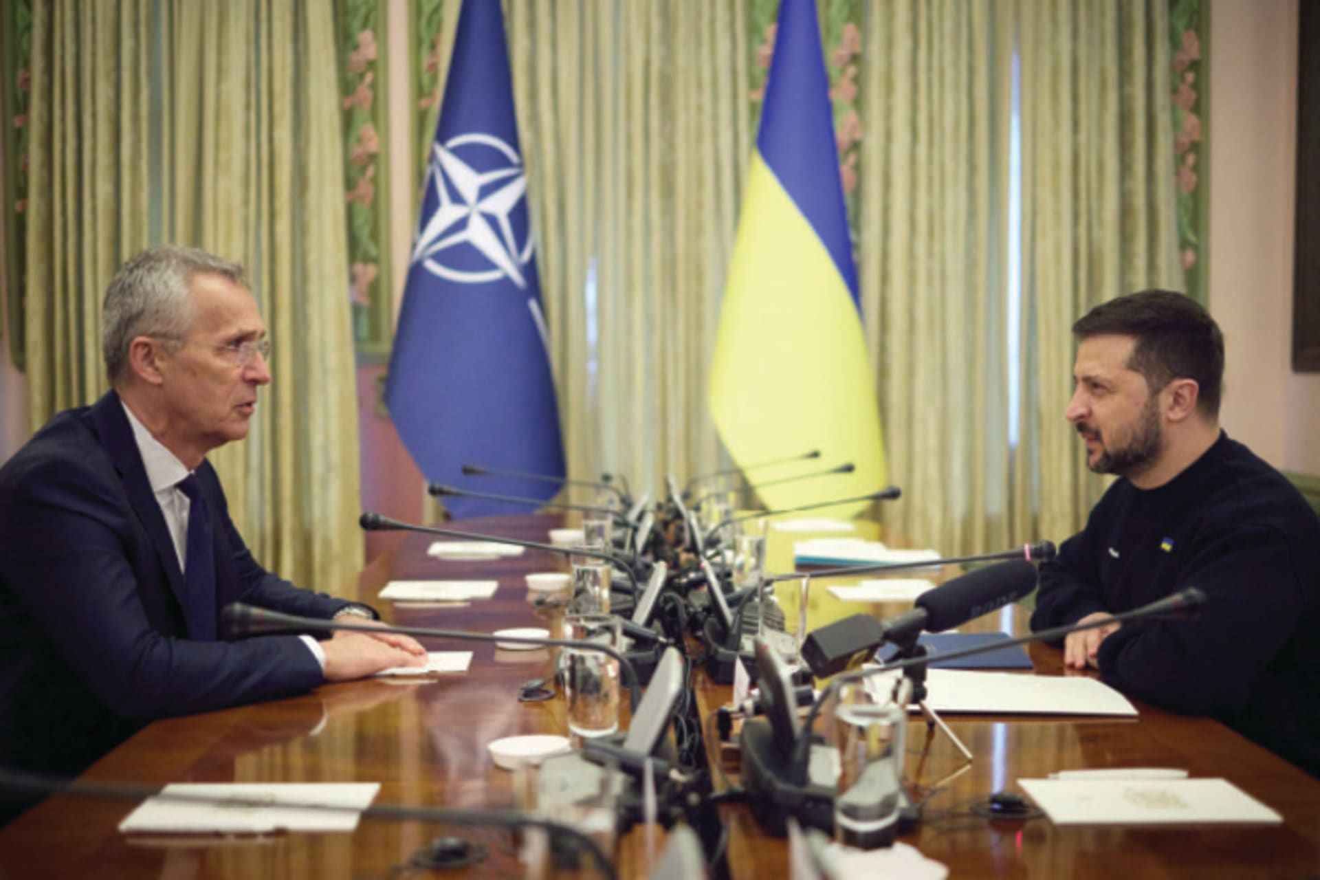 Ukraine's President Volodymyr Zelenskiy and NATO Secretary-General Jens Stoltenberg meet, amid Russia's attack on Ukraine, in Kyiv, Ukraine April 20, 2023. Ukrainian Presidential Press Service