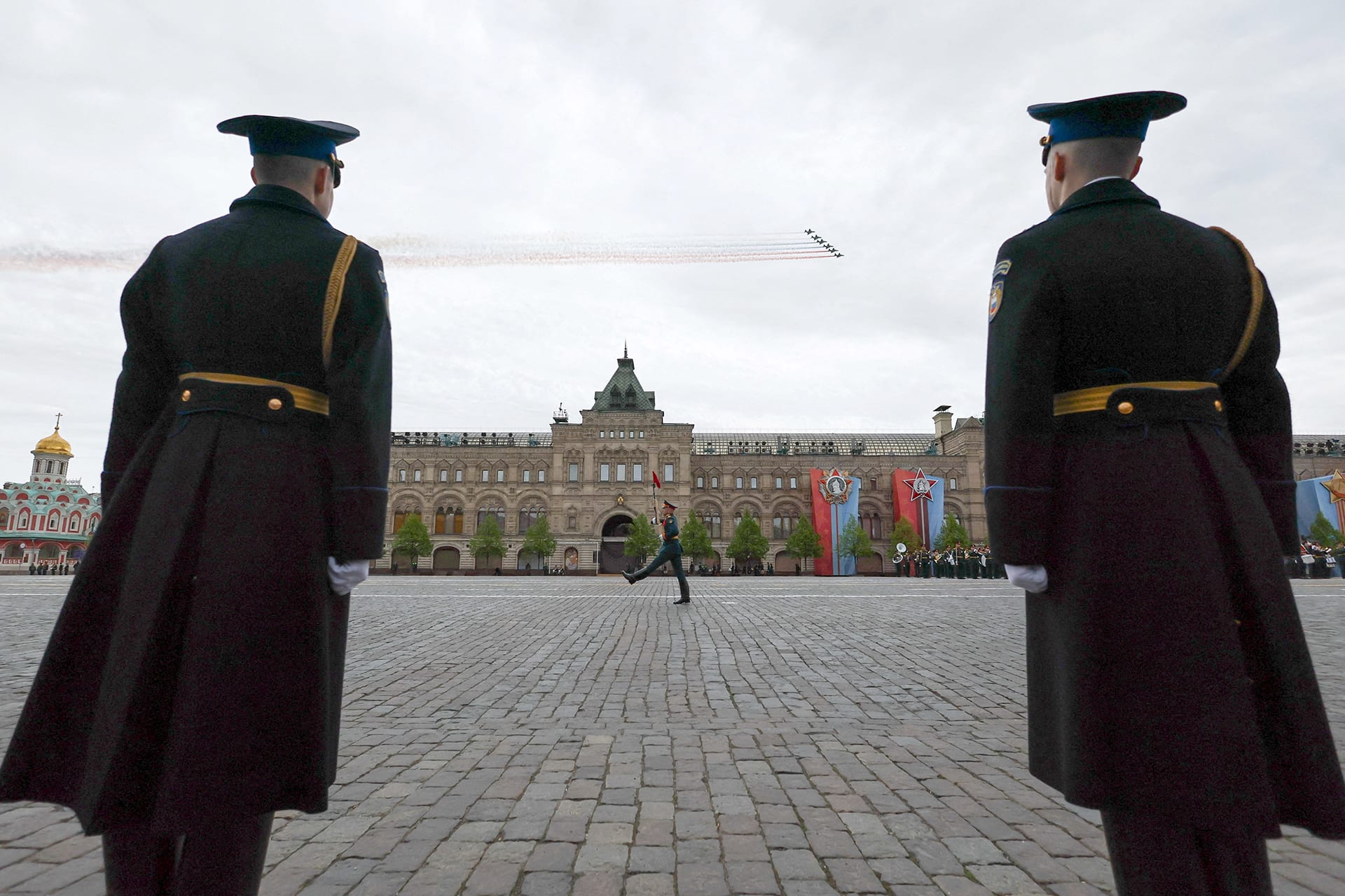 Russia's Su-25 jet aircraft release smoke in the colours of the Russian state flag during a military parade on Victory Day, marking the 81st anniversary of the victory over Nazi Germany in World War Two, in Red Square in central Moscow, Russia, on May 9, 2026.