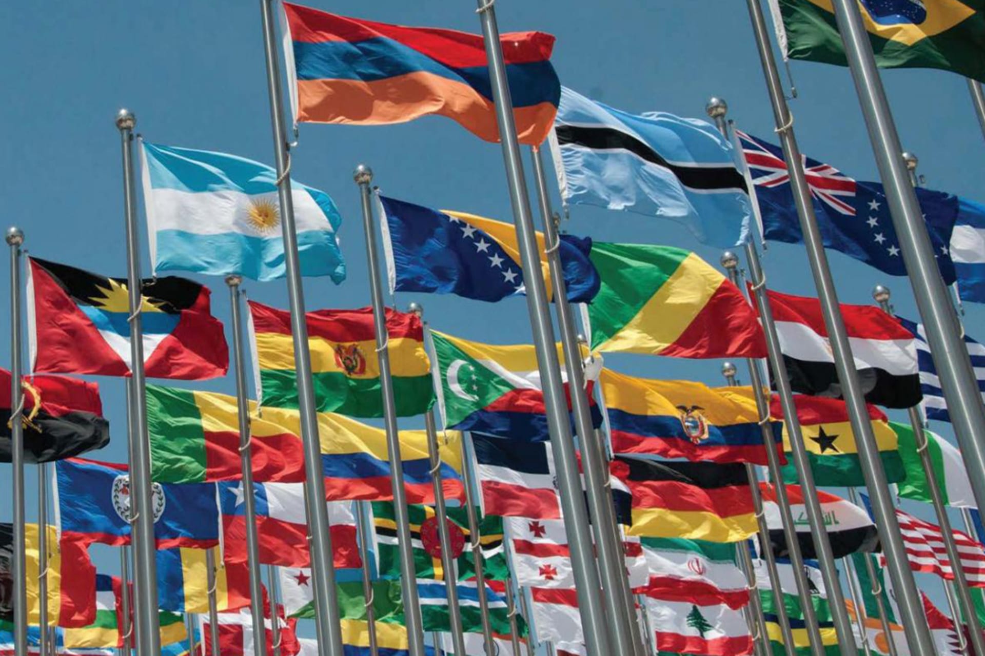 <p>National flags fly at the Shanghai 2010 World Expo.</p>