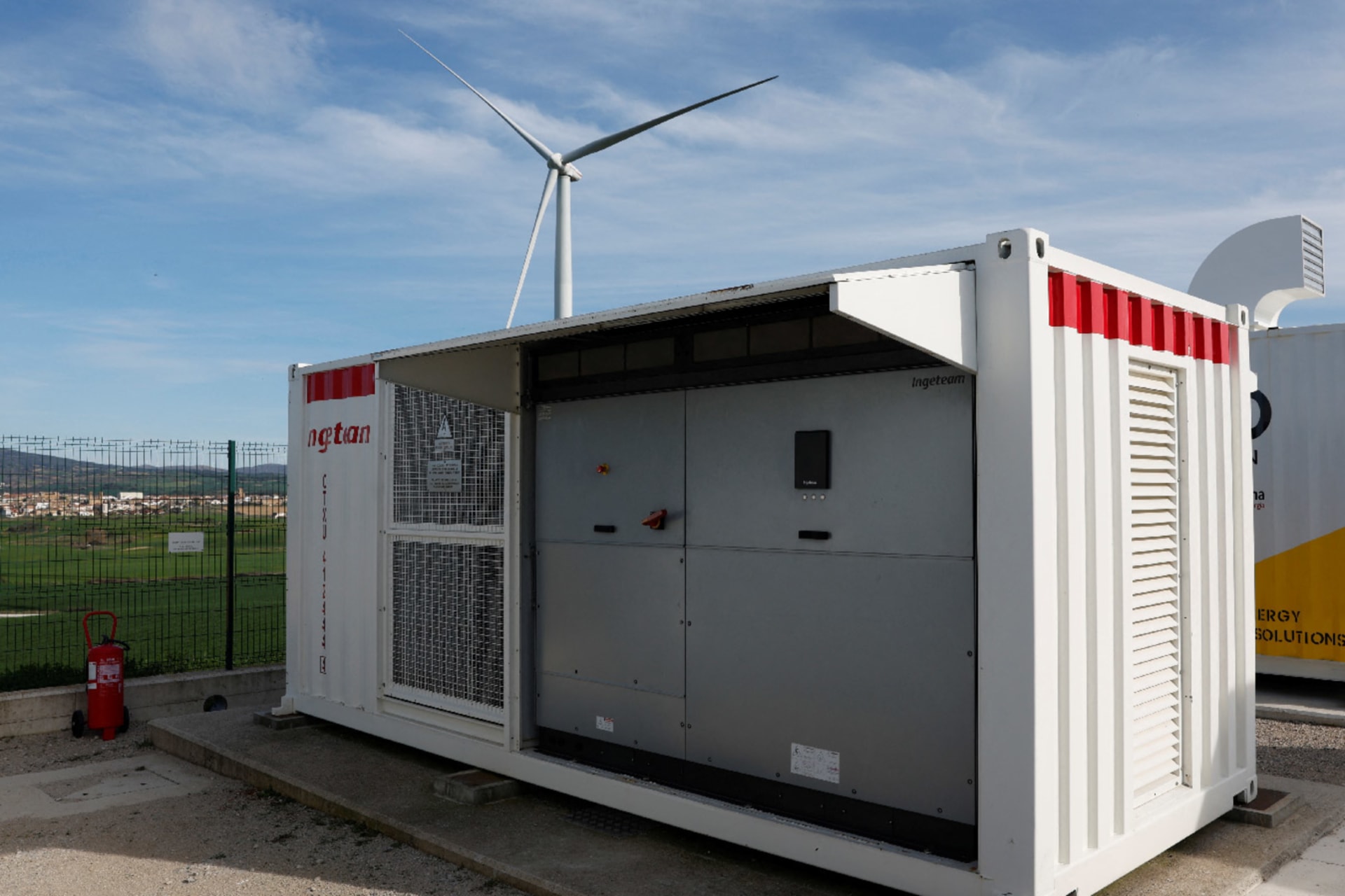 Wind energy battery storage at the Acciona Energía Experimental Wind Farm in Barásoain, Spain, on March 18, 2024.