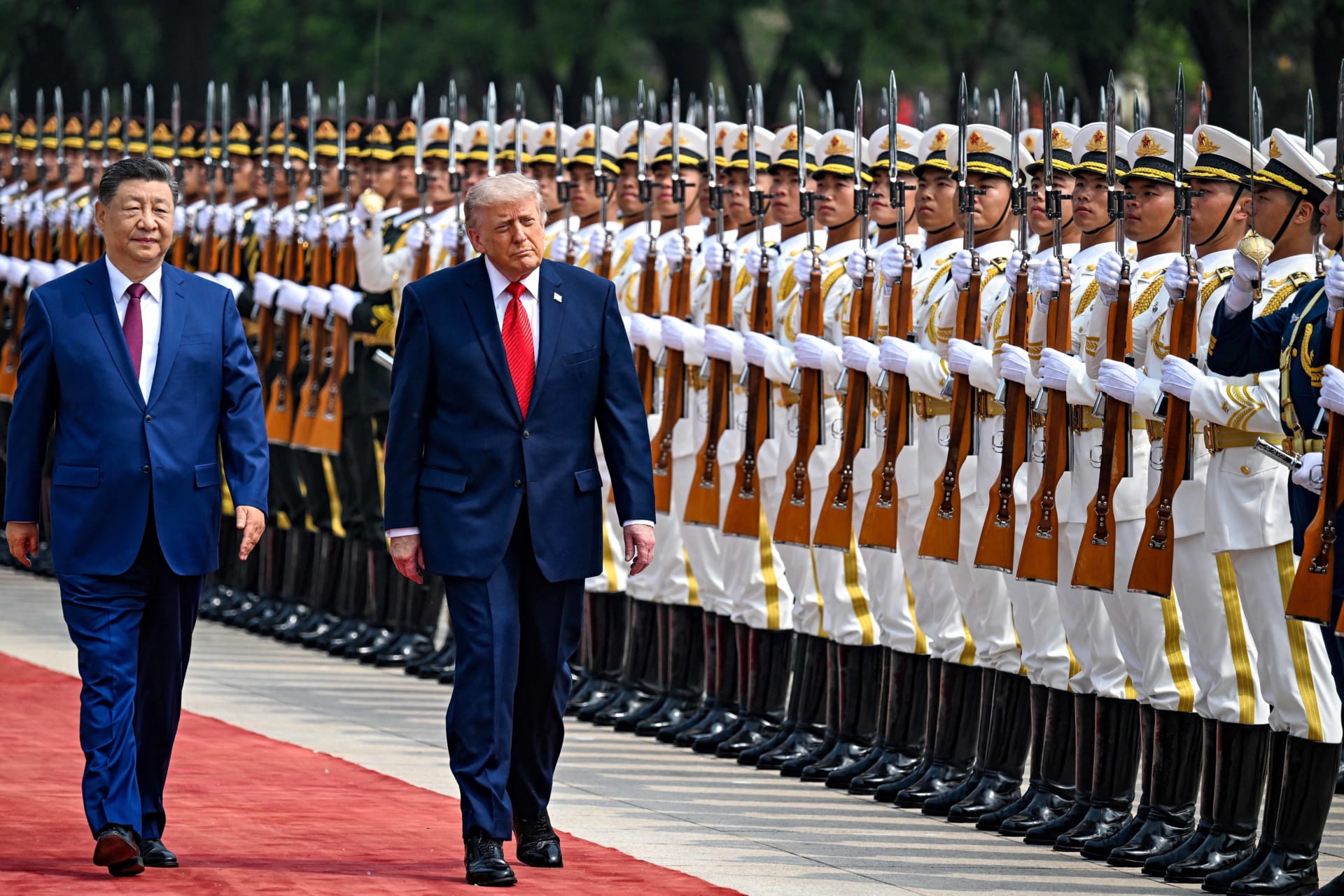 U.S. President Donald Trump reviews the troops with the President of the People’s Republic of China Xi Jinping, in Beijing, China