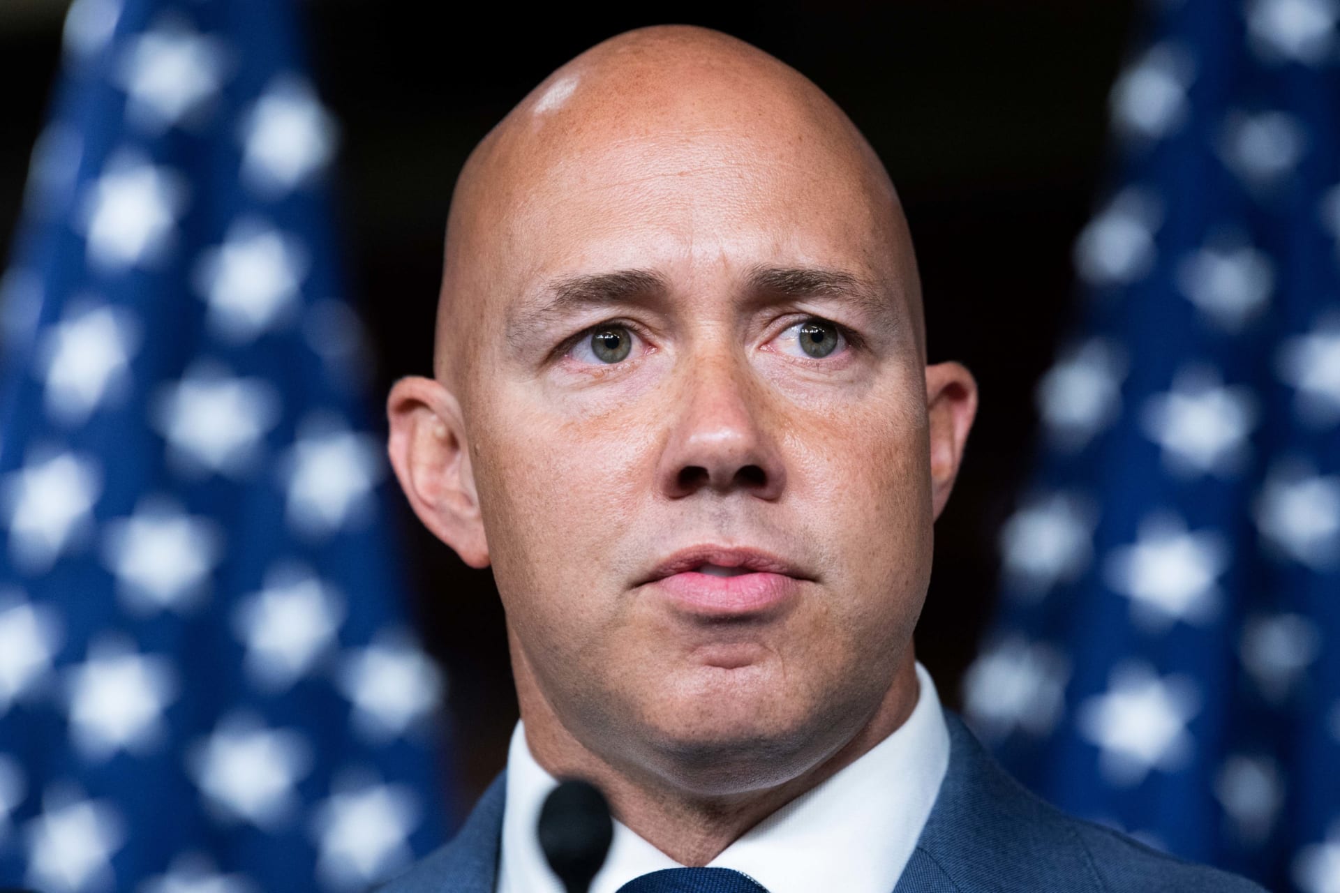 Rep. Brian Mast, R-Fla., conducts a news conference with House Republicans in the Capitol Visitor Center after a briefing by administration leaders on the U.S. withdrawal from Afghanistan.