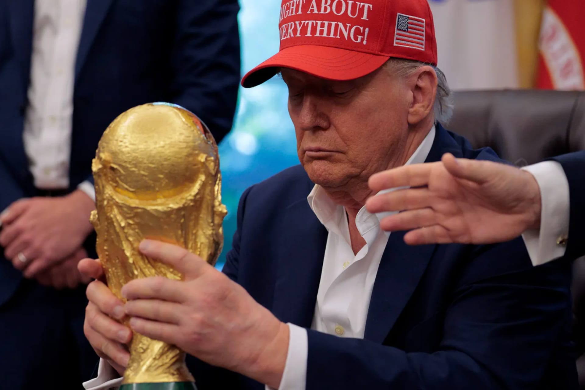 <p>Donald Trump holds the World Cup Trophy in the Oval Office on August 22, 2025 in Washington, D.C. Trump announced the FIFA World Cup 2026 draw will take place at the Kennedy Center.</p>