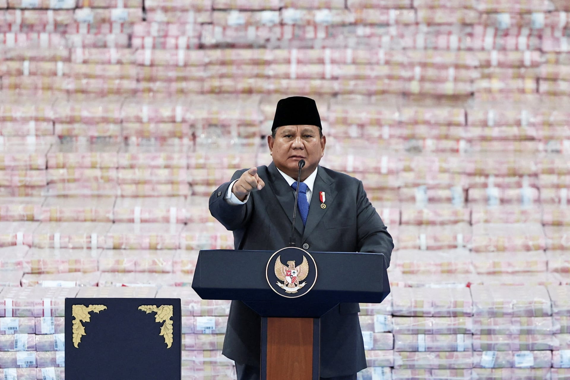 <p>Indonesian President Prabowo Subianto delivers a speech at the Indonesian Attorney General’s Office in Jakarta on April 10, 2026, during a ceremony marking the work of his forestry task force that has led to a crackdown on illegal plantations and mines.</p>