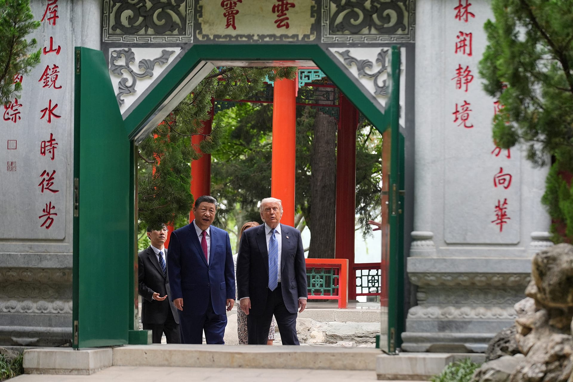 <p>U.S. President Donald Trump and Chinese President Xi Jinping in Beijing, May 15, 2025.</p>