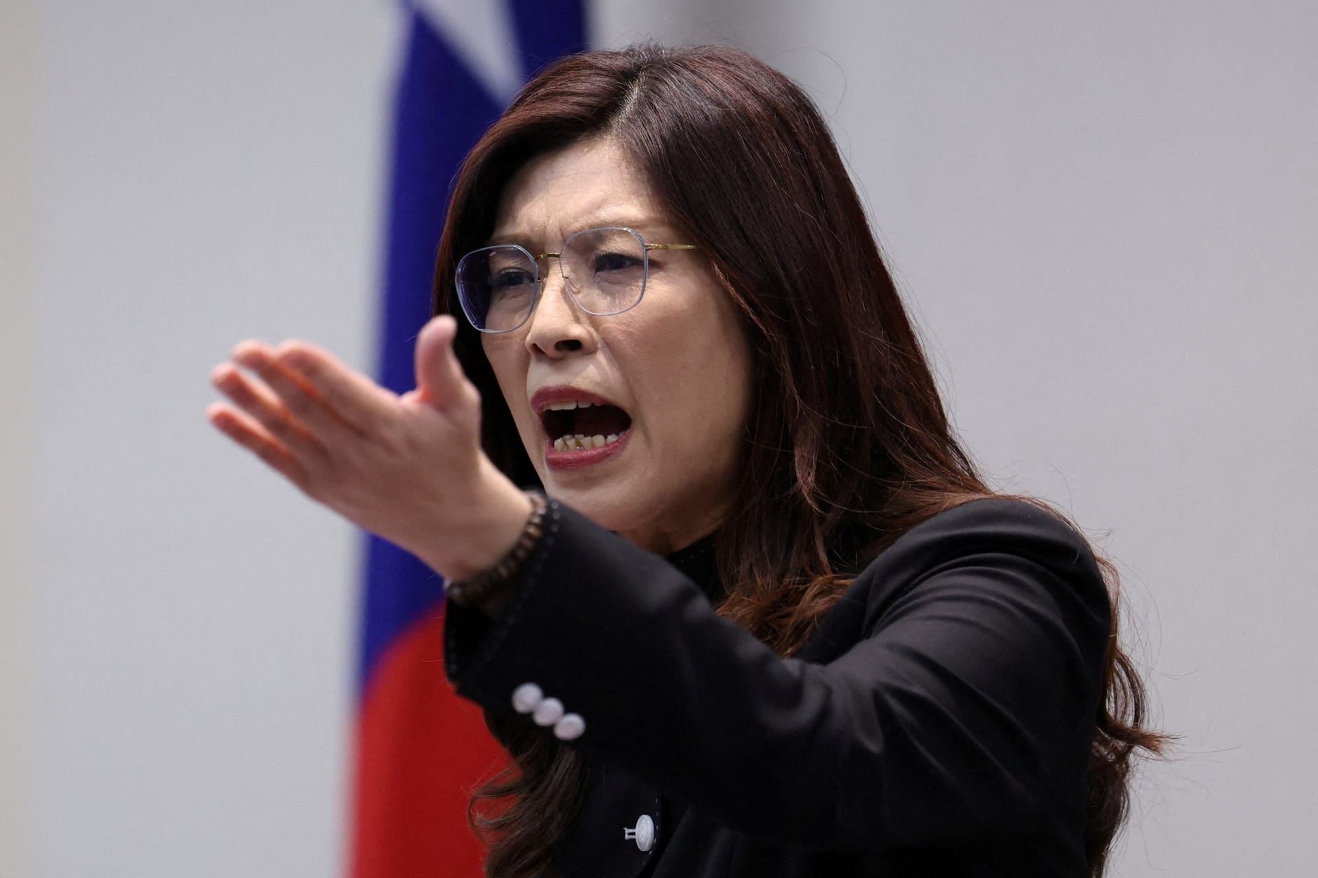 <p>Cheng Li-wun, chairperson of the Kuomintang (KMT), Taiwan’s largest opposition party, speaks at party headquarters in Taipei, Taiwan April 15, 2026.</p>
