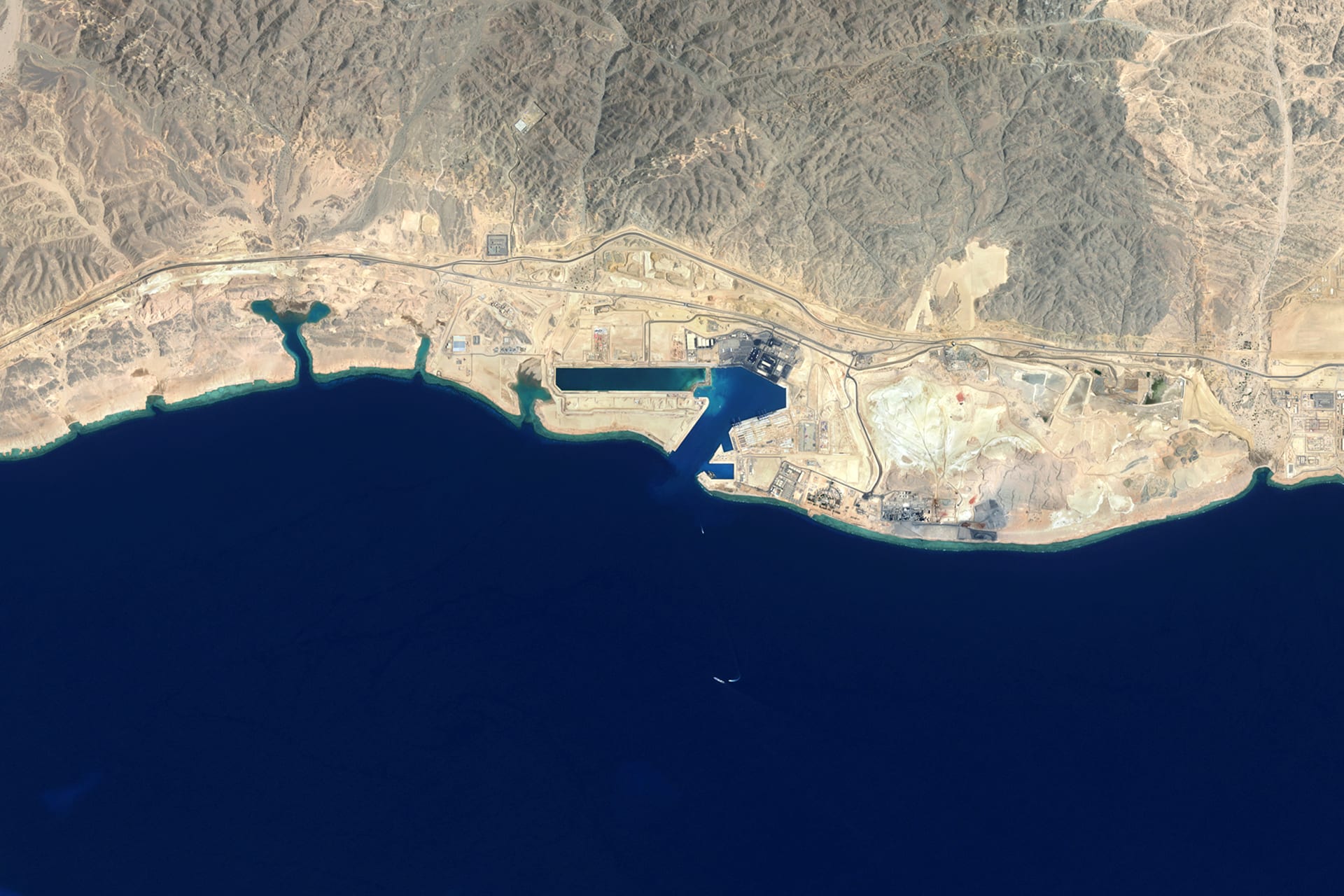 NEOM, SAUDI ARABIA - Satellite view of the early development of Oxagon, NEOM’s planned octagonal industrial city on Saudi Arabia’s northwest Red Sea coast. Strategically positioned near global shipping lanes and the Suez Canal. Imaged 13 October 2025. (Photo by Gallo Images/Orbital Horizon/Copernicus Sentinel Data 2025)