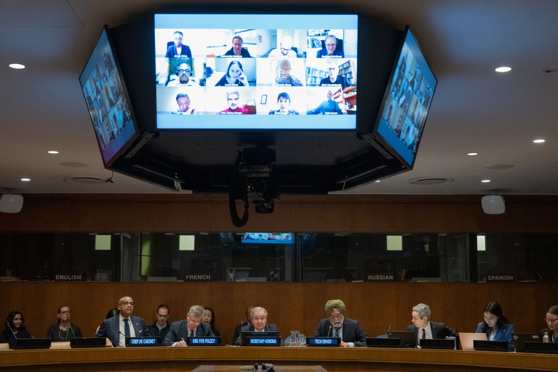 <p>UN Secretary-General António Guterres (center) attends the First Meeting of the Independent International Scientific Panel on AI in New York, on March 3, 2026.</p>
