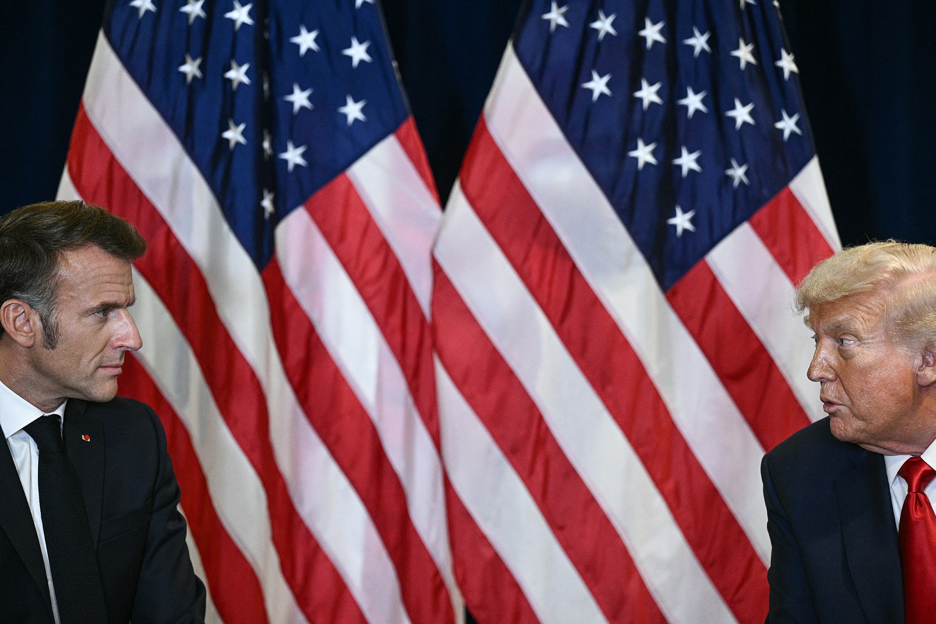 <p>French President Emmanuel Macron (L) holds a bilateral meeting with U.S. President Donald Trump (R) on the sidelines of the UN General Assembly in New York City, New York, on September 23, 2025.</p>
