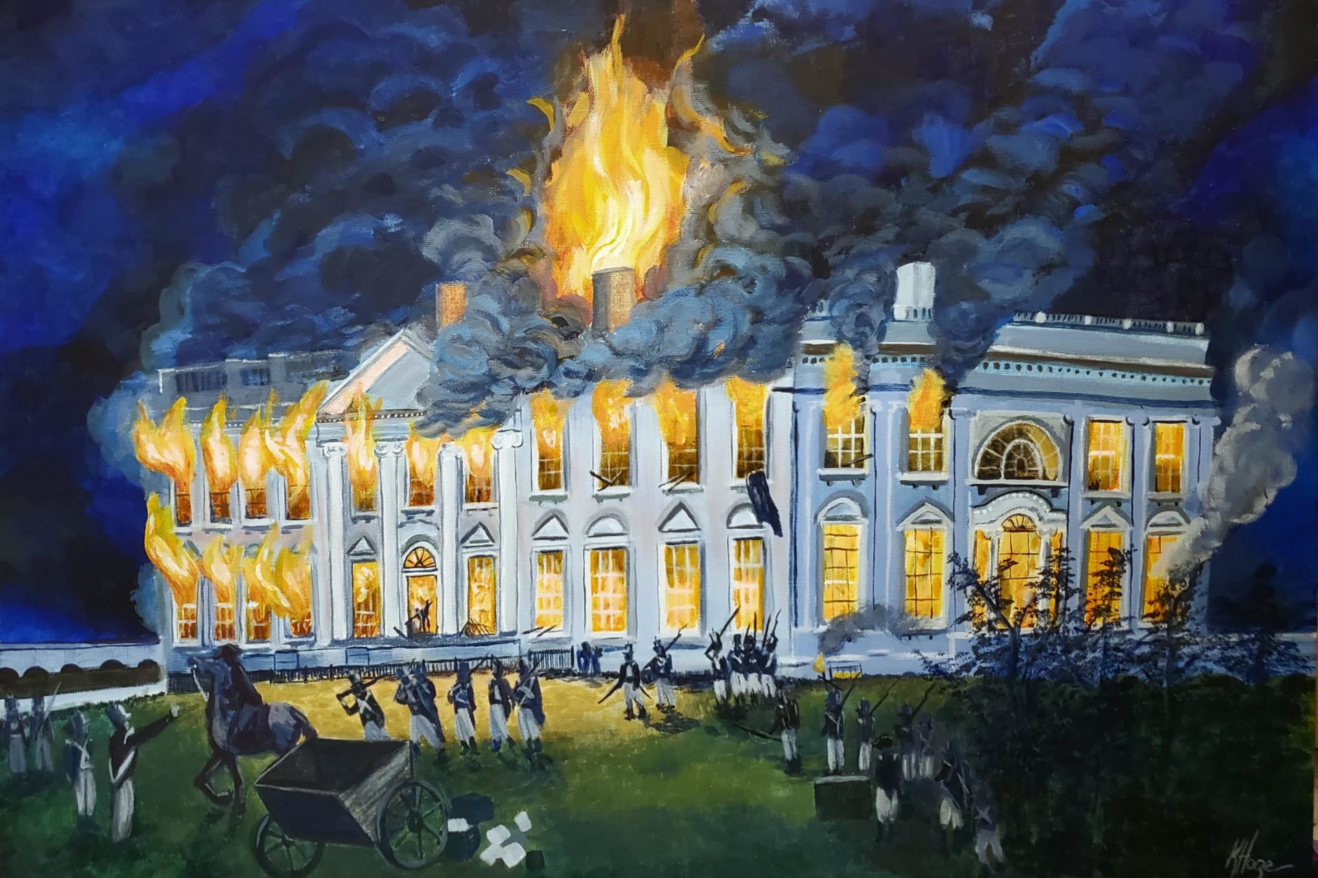<p>“Burning of the White House, August 24-25, 1814,” by Tom Freeman in 2004.</p>
