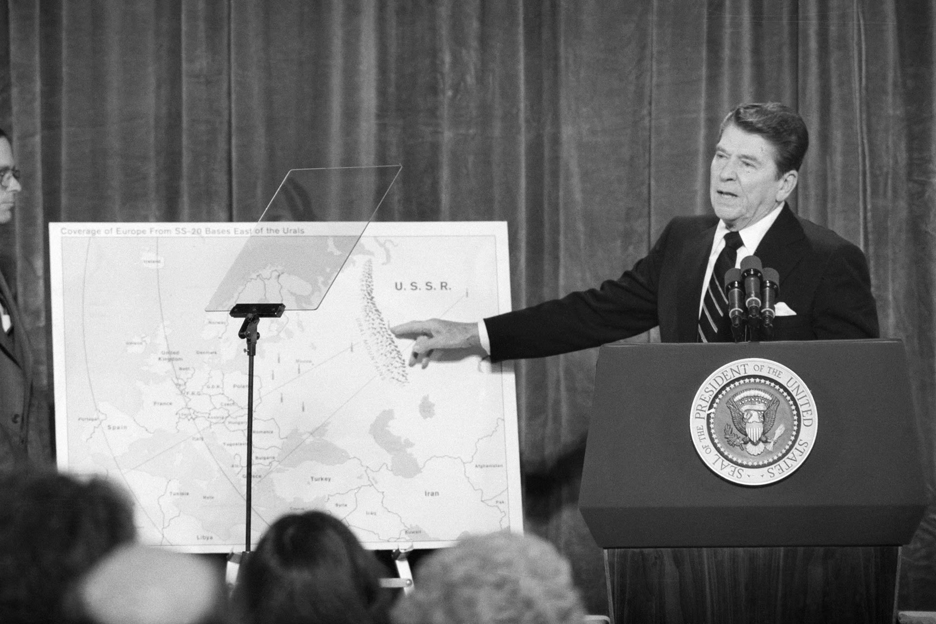 Ronald Reagan With Map of Soviet Union