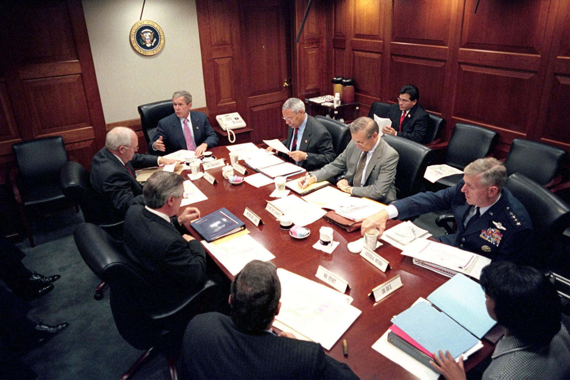 President Bush leads his National Security Council in the Situation Room of the White House, October..