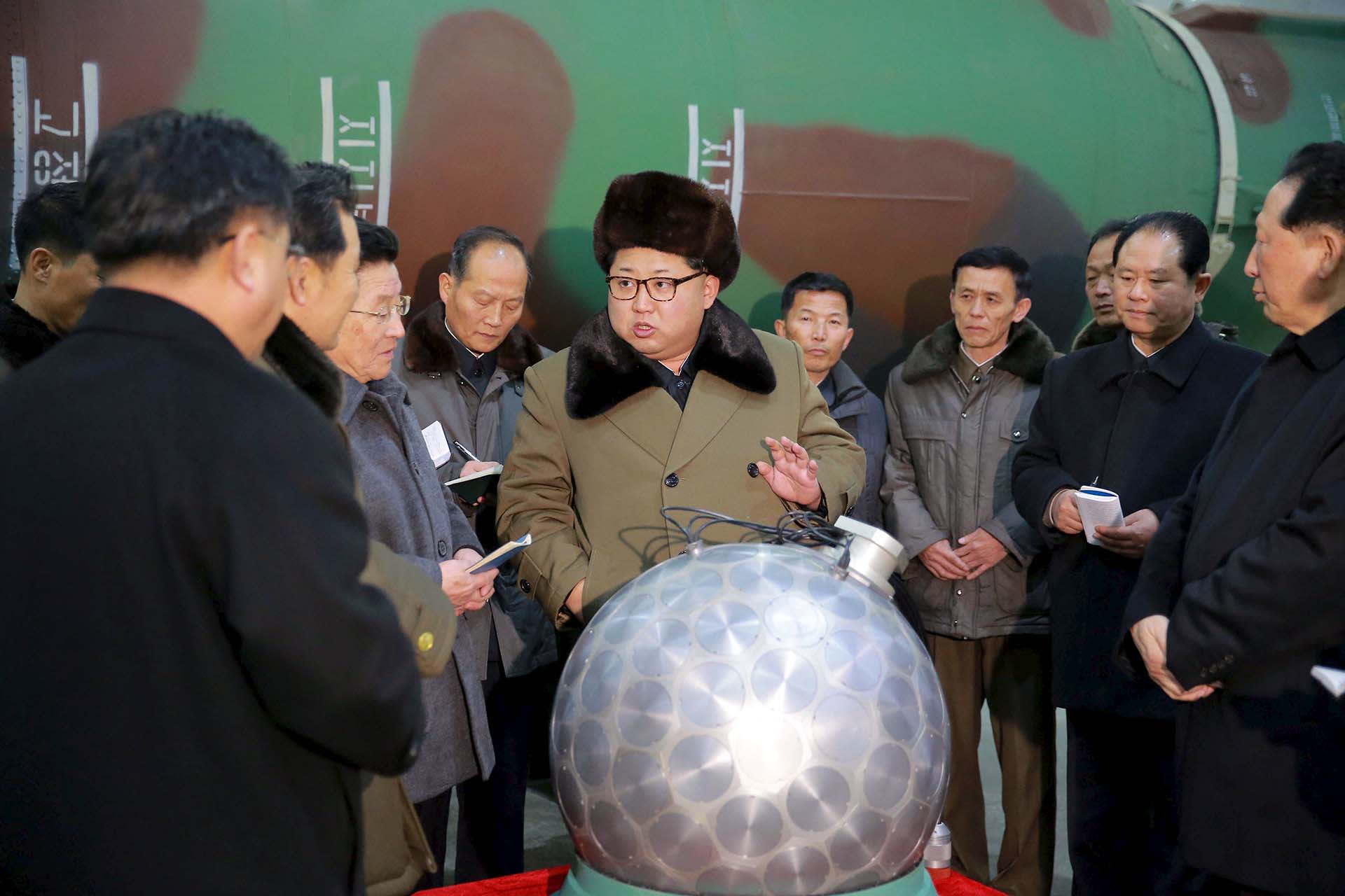 North Korean leader Kim Jong Un meets scientists and technicians in the field of researches into nuclear weapons