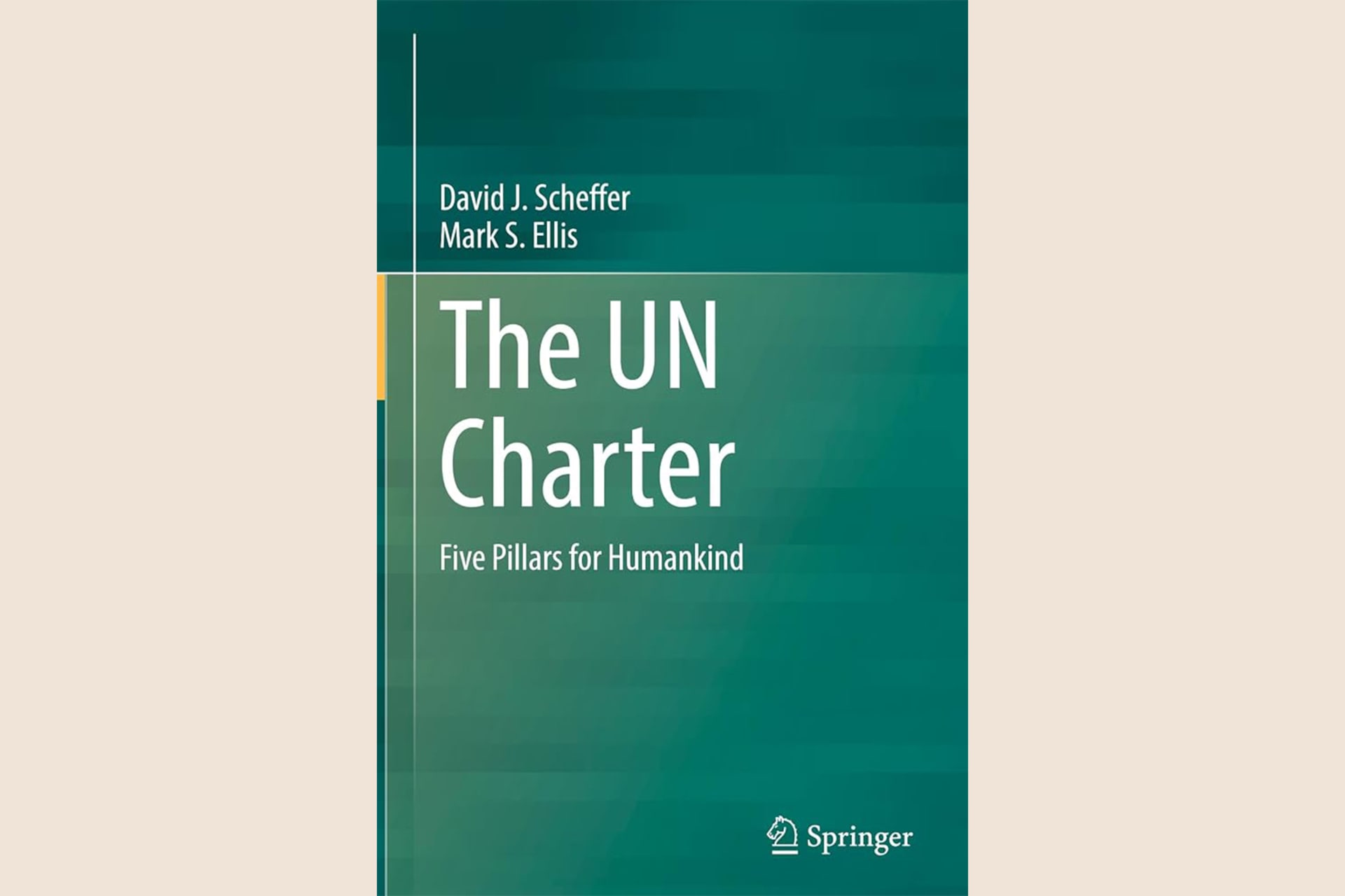 A blue book cover that reads "The UN Charter: Five Pillars of Humankind".