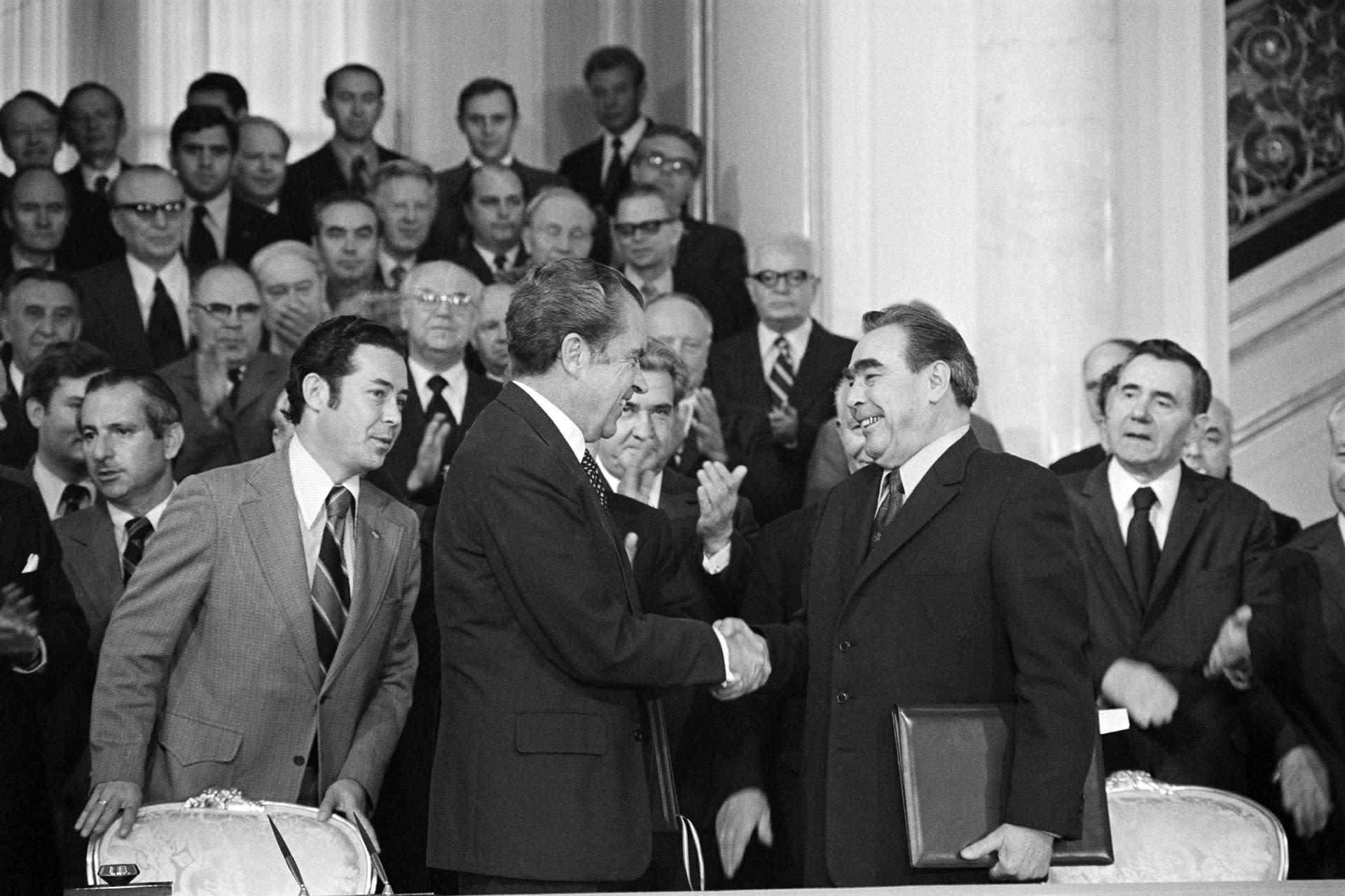 President Richard Nixon and Premier Leonid Brezhnev Shaking Hands