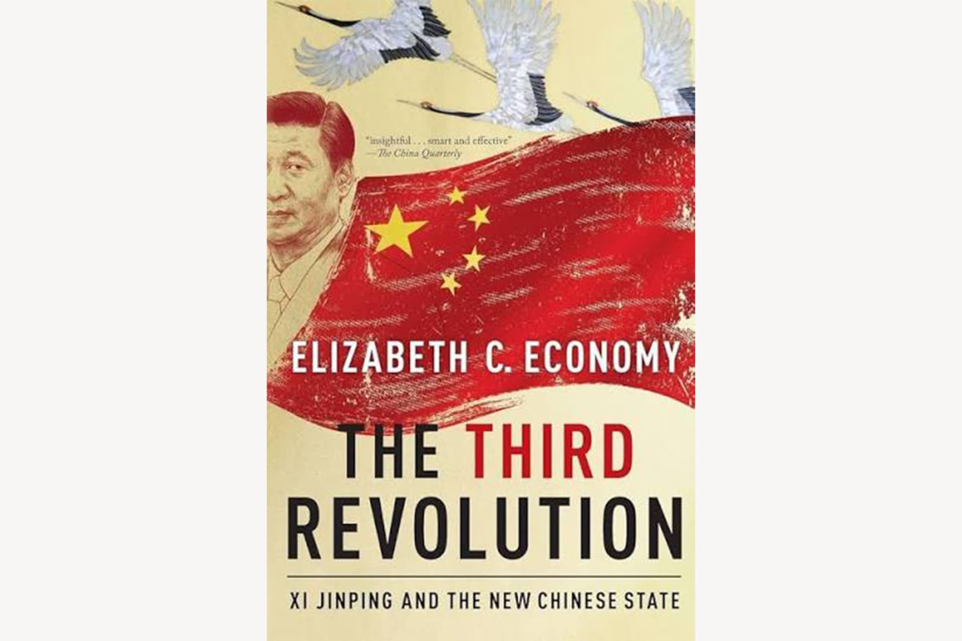 A book cover showing an illustration of the Chinese Flag, Xi Jinping, and cranes flying above. The text reads, "The Third Revolution: Xi Jinping and the New Chinese State".