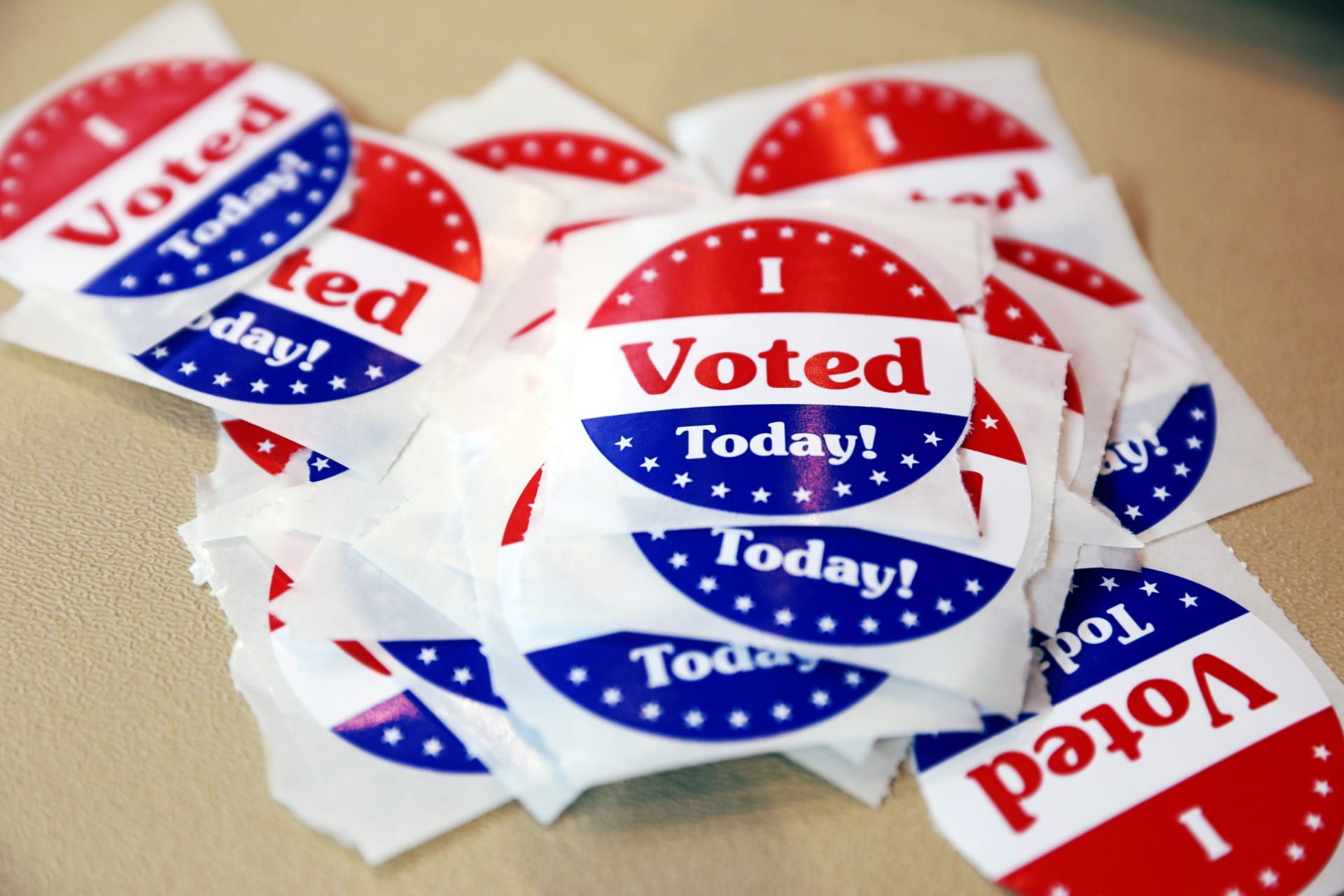 "I Voted Today" stickers for the midterm elections are seen at a polling station in West Des Moines, Iowa