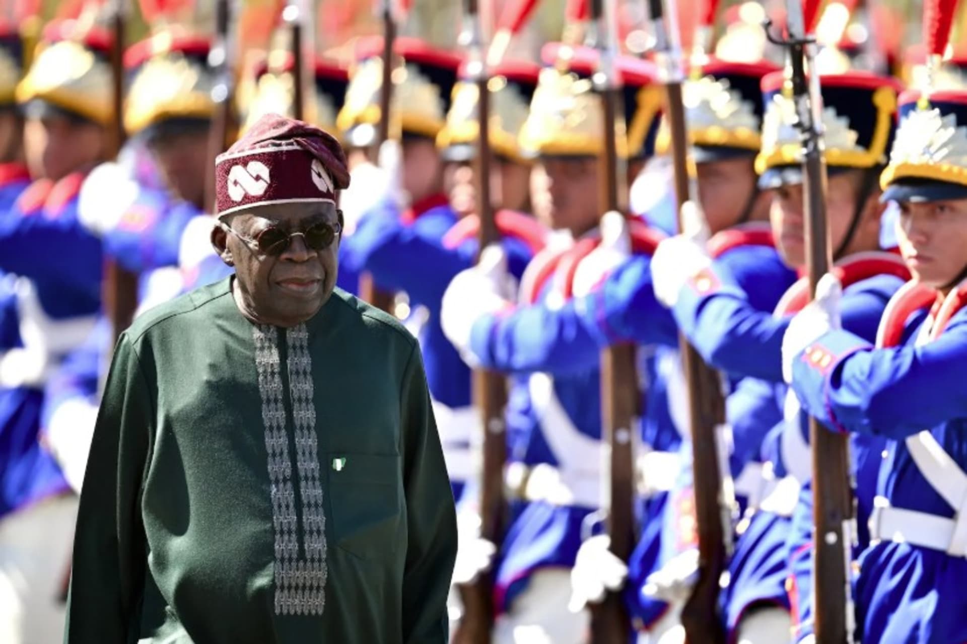 <p>Nigerian President Bola Tinubu is seen during his welcome ceremony at Planalto Palace before a meeting with Brazilian President Luiz Inácio Lula da Silva in Brasília, on August 25, 2025.</p>