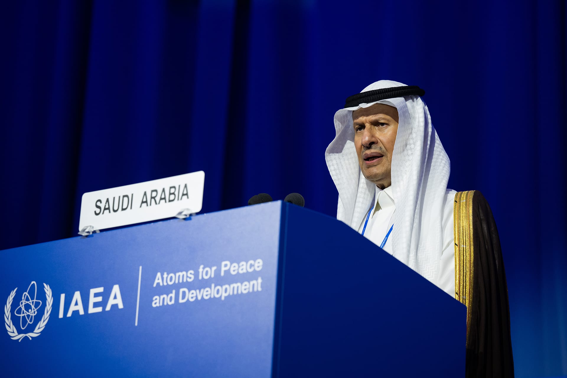 <p>Saudi Arabia’s Minister of Energy Prince Abdulaziz bin Salman al-Saud speaks during the sixty-ninth annual International Atomic Energy Agency general conference in Vienna, Austria, on September 15, 2025.</p>
