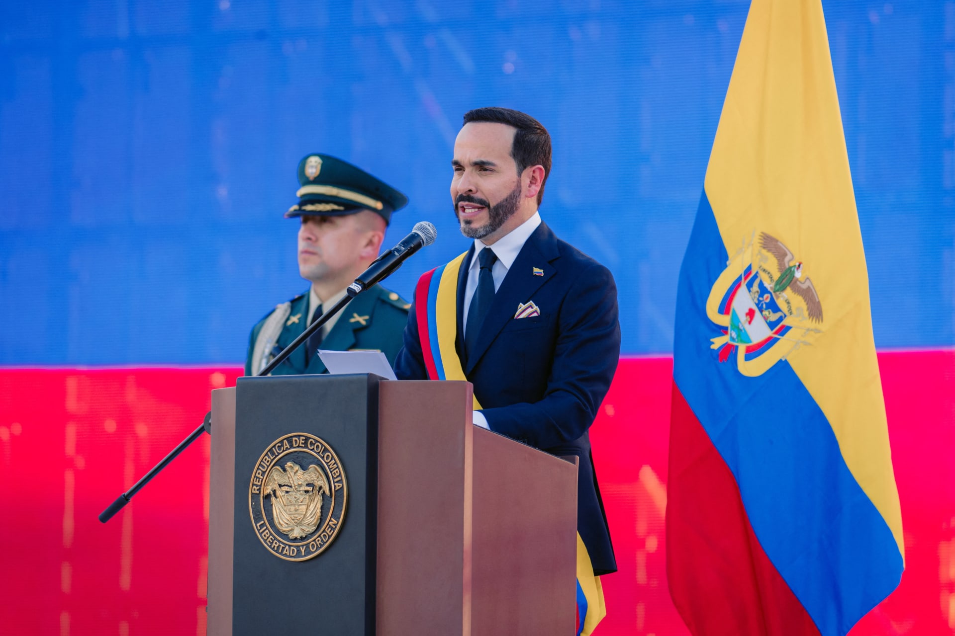 Colombia's new President Abelardo De La Espriella delivers first official speech in Cali