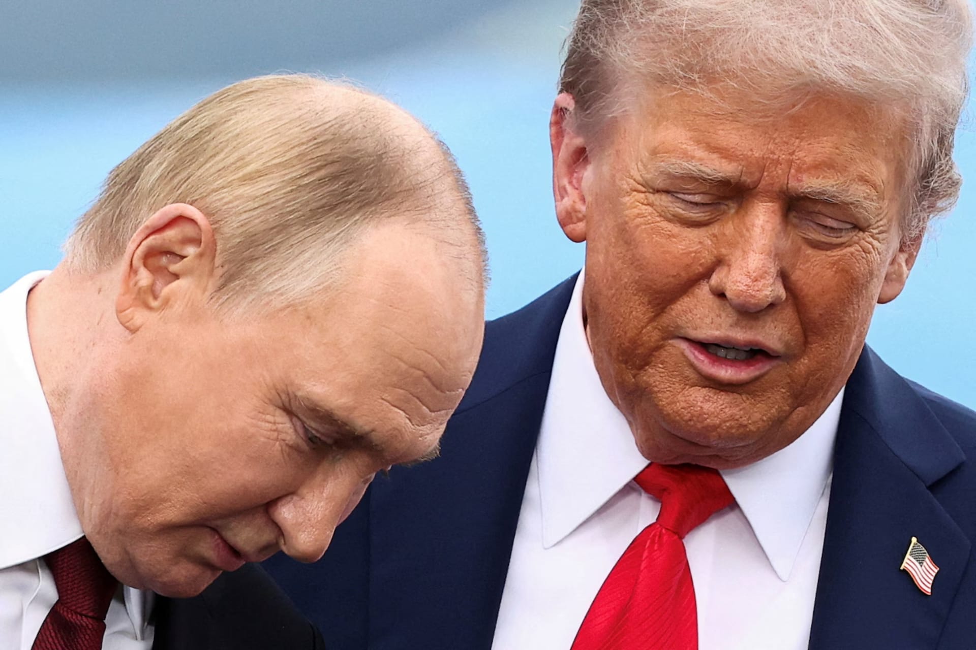 President Donald Trump speaks with Russian President Vladimir Putin in Anchorage, Alaska, on Aug. 15, 2025