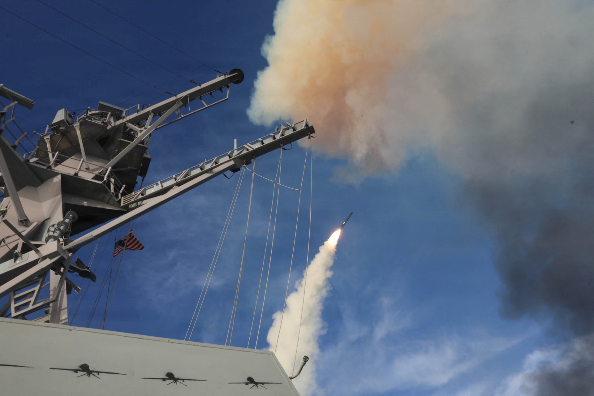 <p>The USS <i>Thomas Hudner</i> fires a Tomahawk land-attack missile in support of Operation Epic Fury, March 21, 2026.</p>
